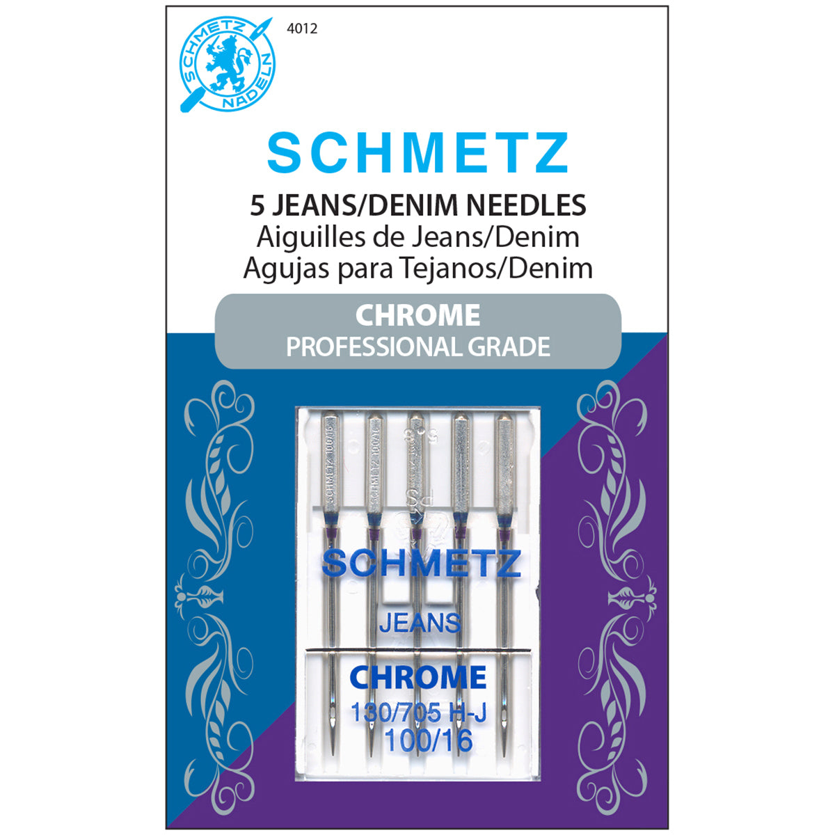 Chrome Jean & Denim Machine Needles Size 100/16 5/Pkg