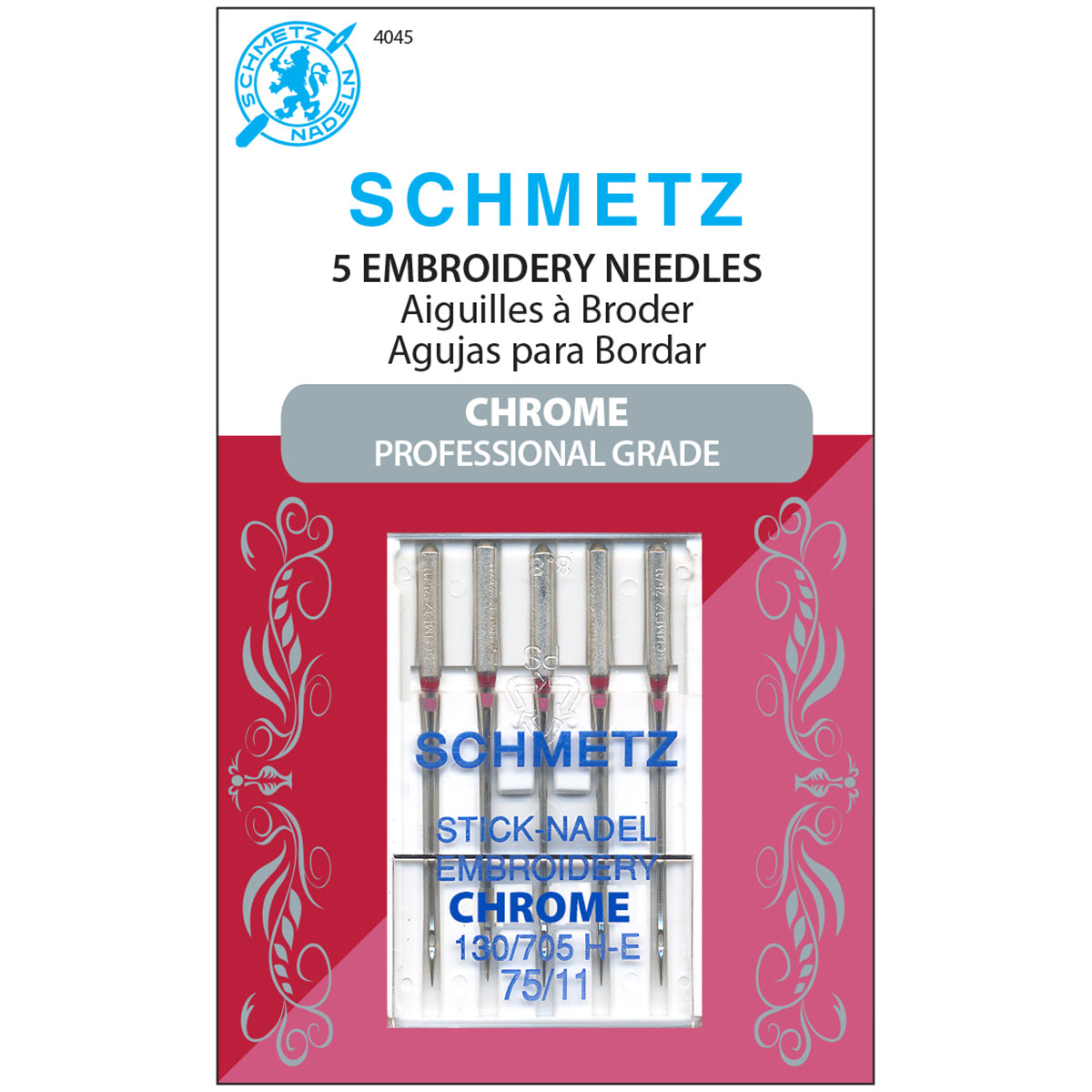 Chrome Embroidery Machine Needles Size 75/11 5/Pkg