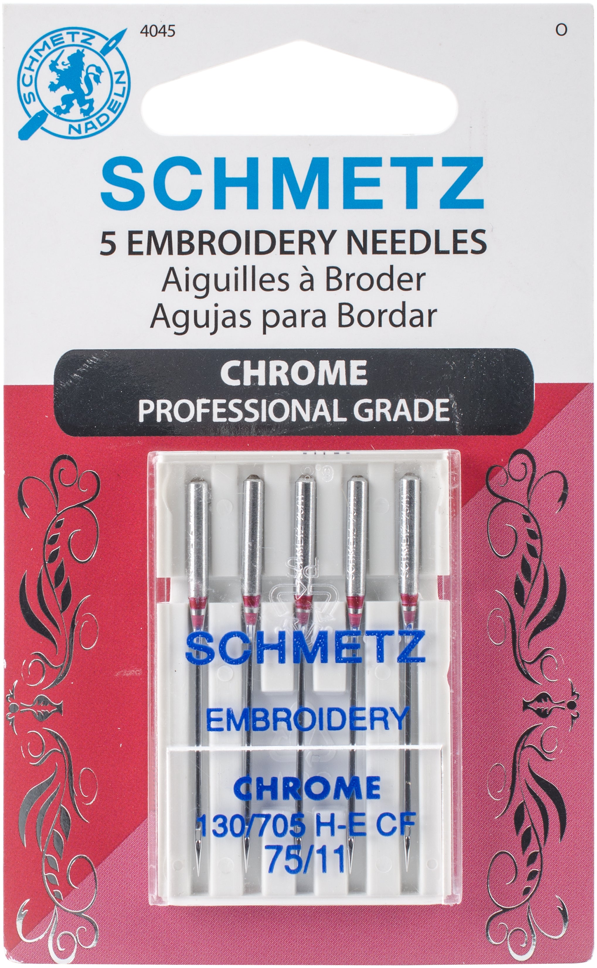 Chrome Embroidery Machine Needles Size 75/11 5/Pkg