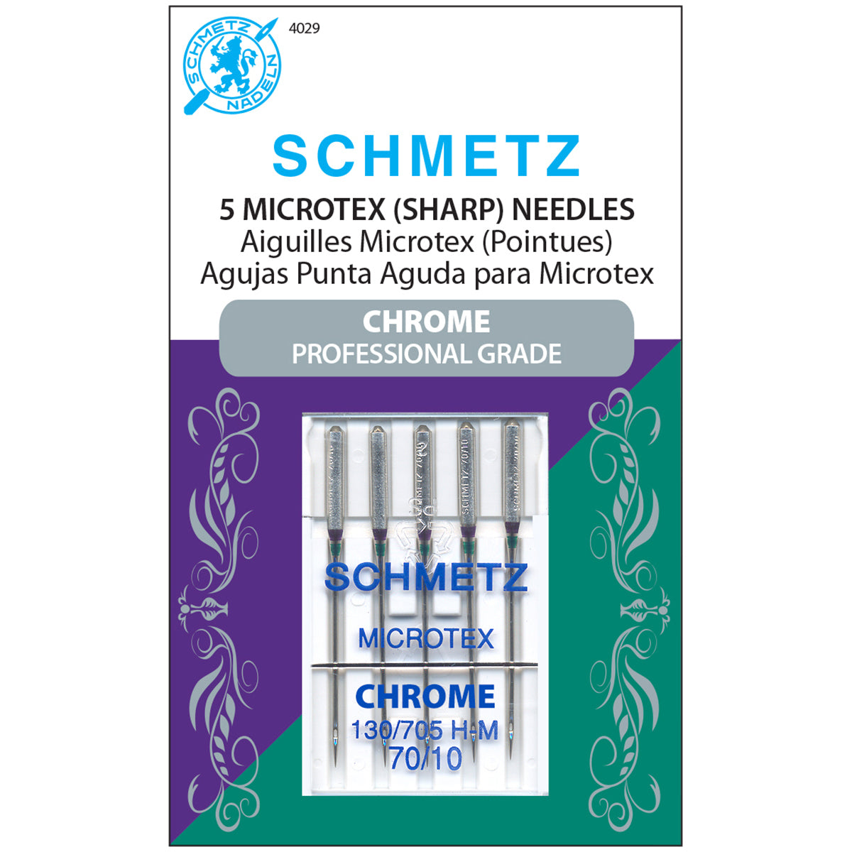 Chrome Microtex Machine Needles Size 70/10 5/Pkg