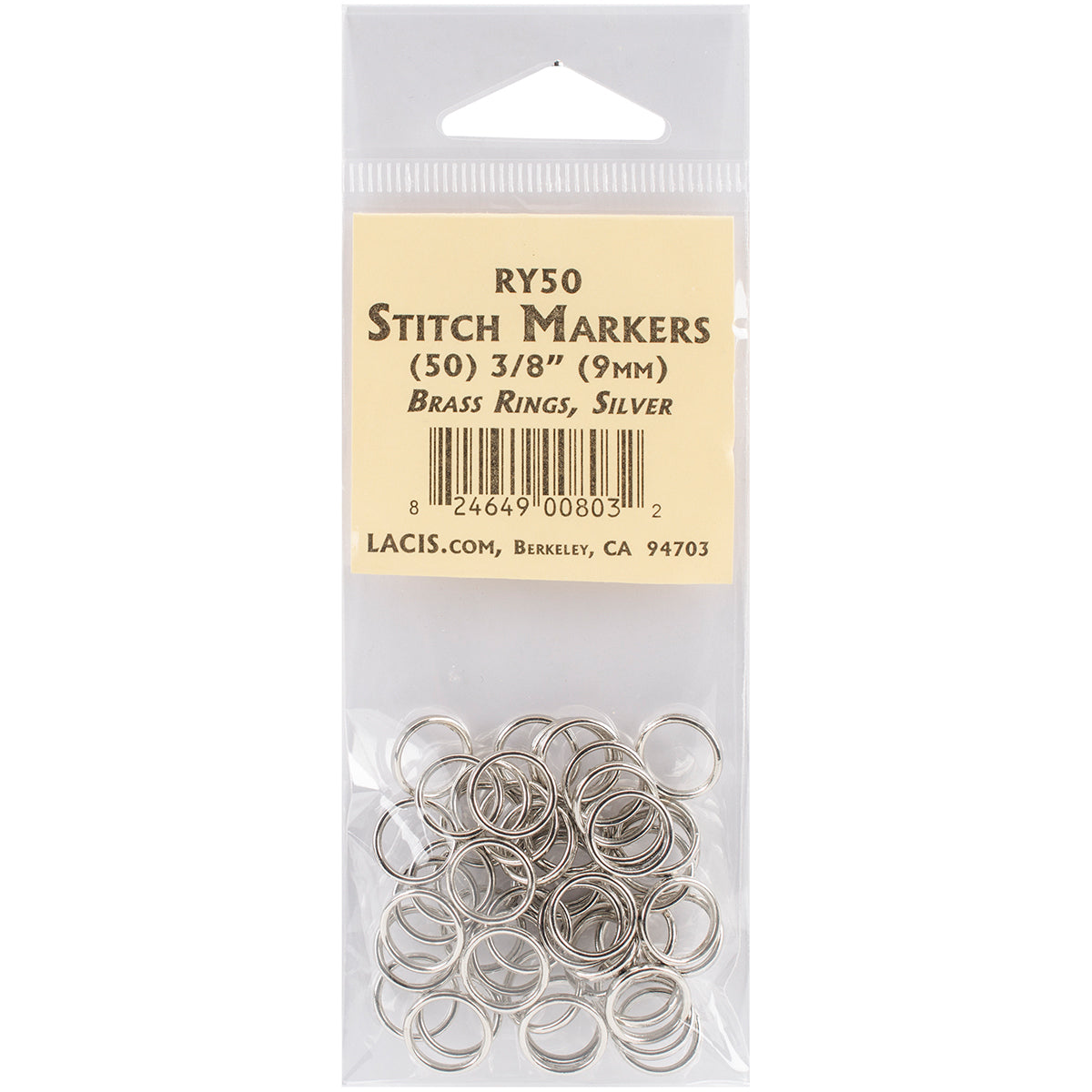 Lacis Brass Ring Stitch Markers 3/8" 50/Pkg