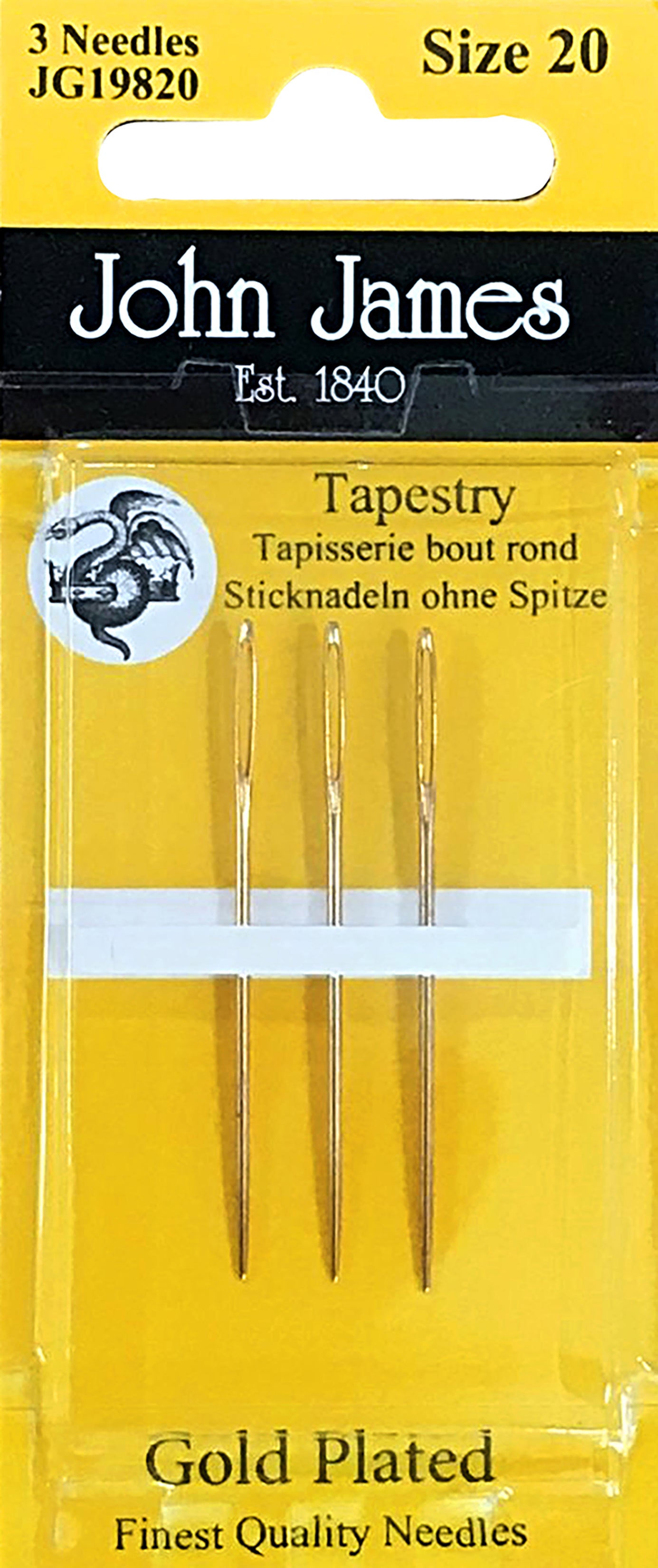 Gold Tapestry Hand Needles Size 20 3/Pkg