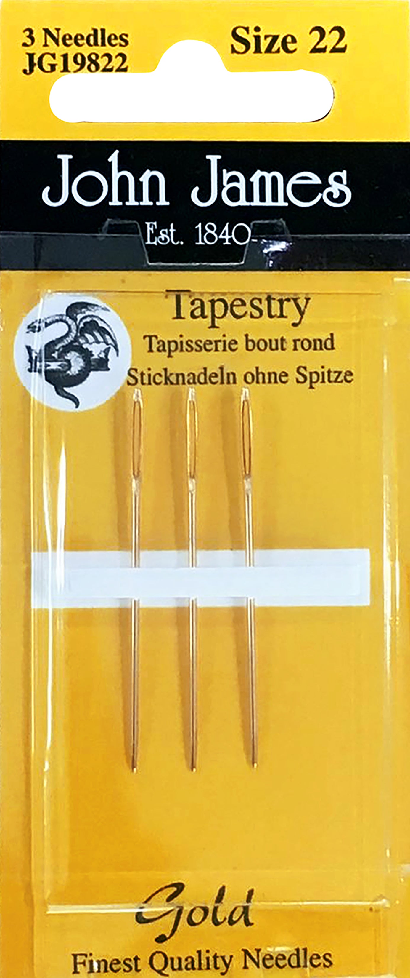 Gold Tapestry Hand Needles Size 22 3/Pkg
