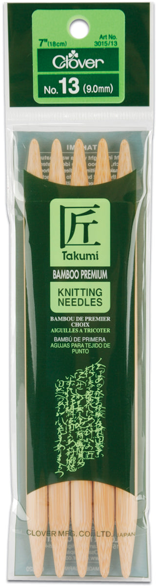 Takumi Bamboo Double Point Knitting Needles 7" 5/Pkg Size 13/9mm