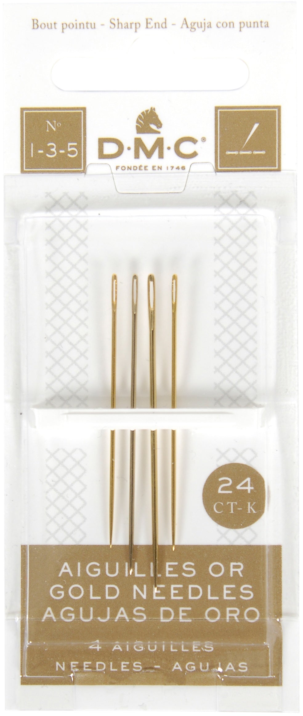 Gold Embroidery Hand Needles Size 1/5 4/Pkg