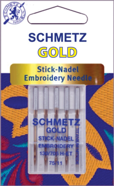Gold Embroidery Machine Needles Size 11/75 5/Pkg