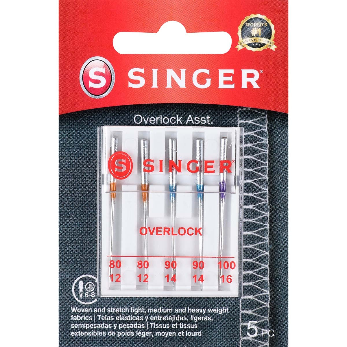 Universal Regular Point Overlock Machine Needles Sizes 11/80 (2), 14/90 (2) & 16/100 (1)