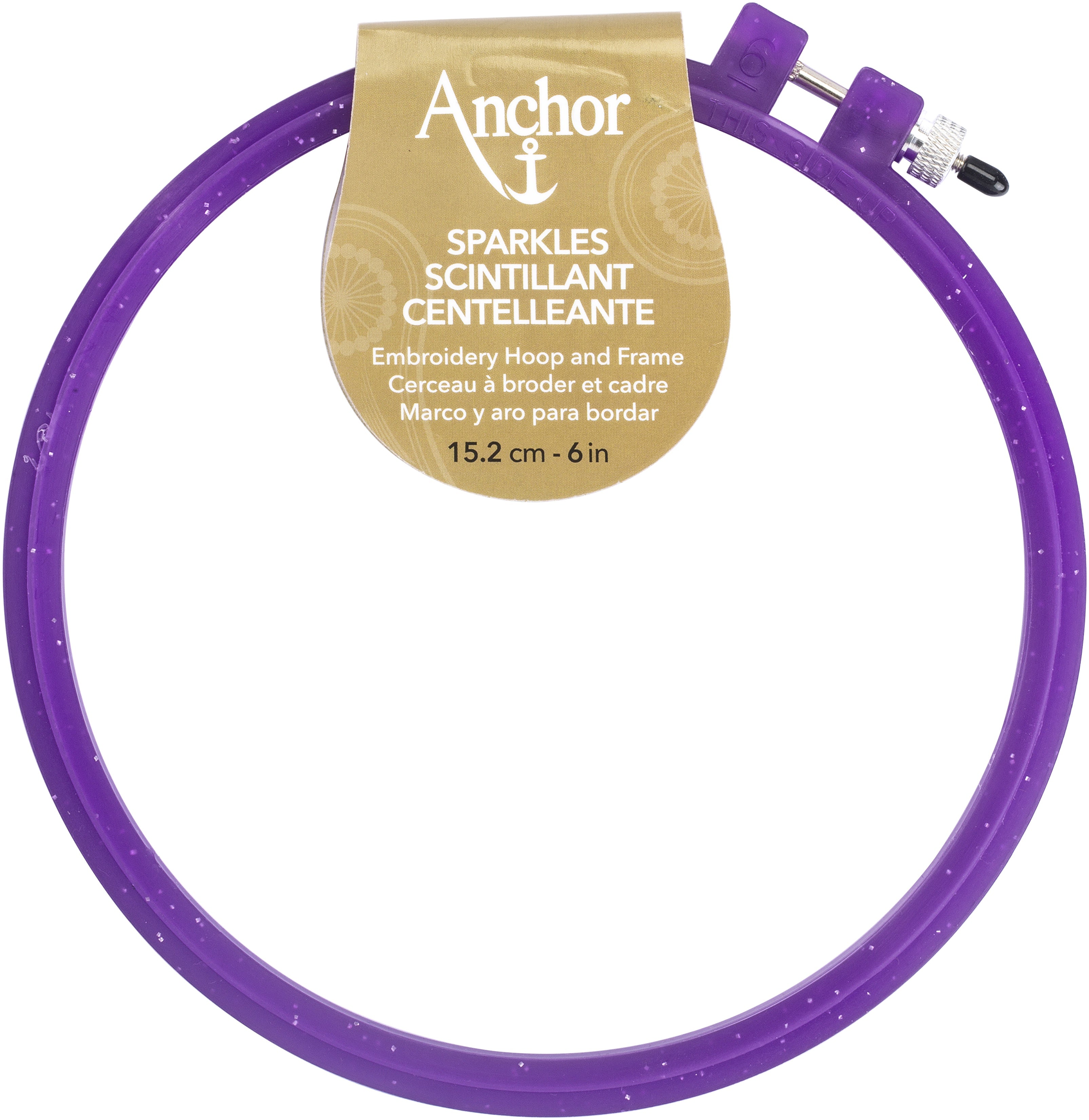 Anchor Sparkle Plastic Embroidery Hoop Assorted Colors 6" Diameter Blue, Purple Or Yellow
