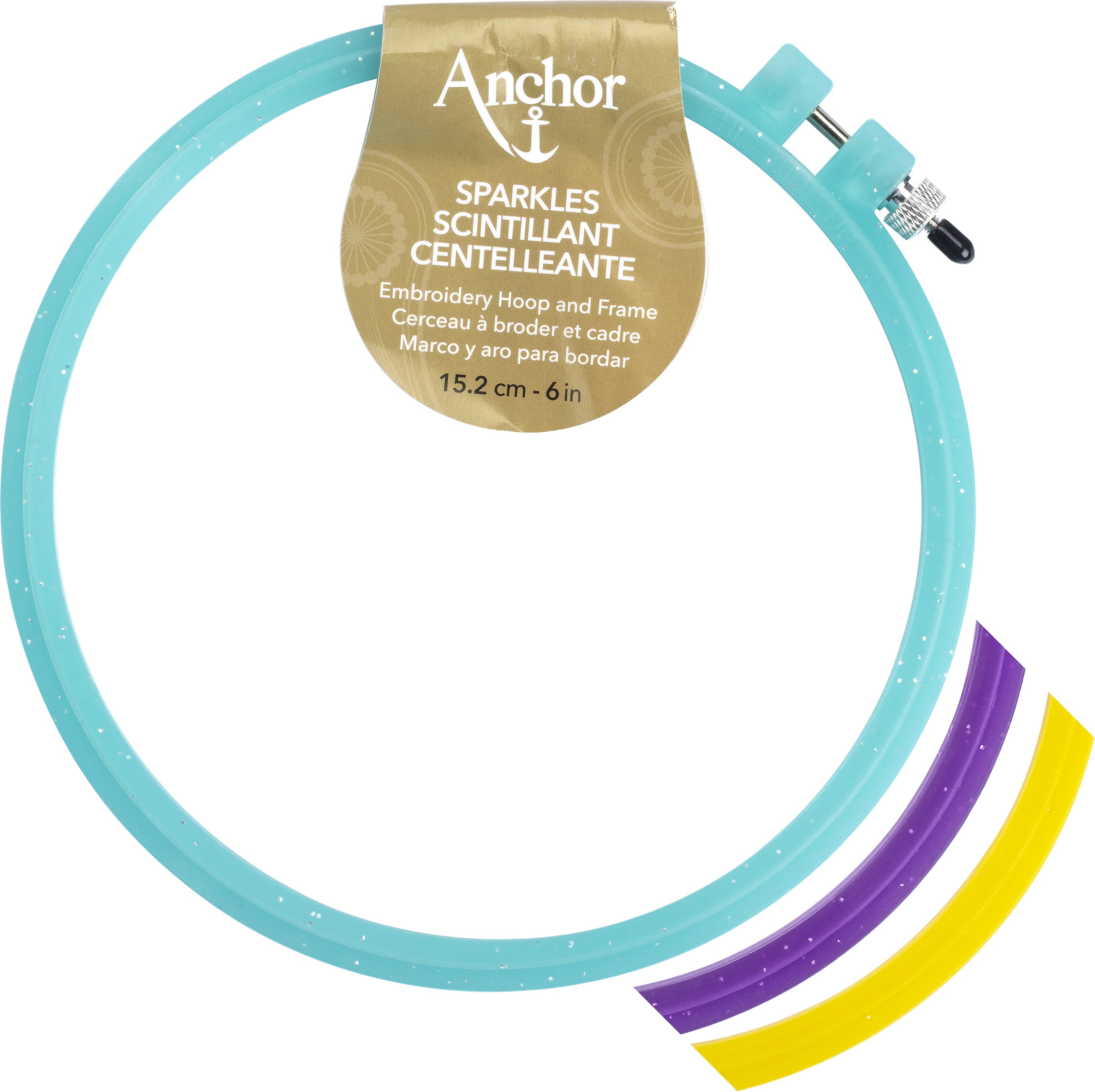 Anchor Sparkle Plastic Embroidery Hoop Assorted Colors 6" Diameter Blue, Purple Or Yellow