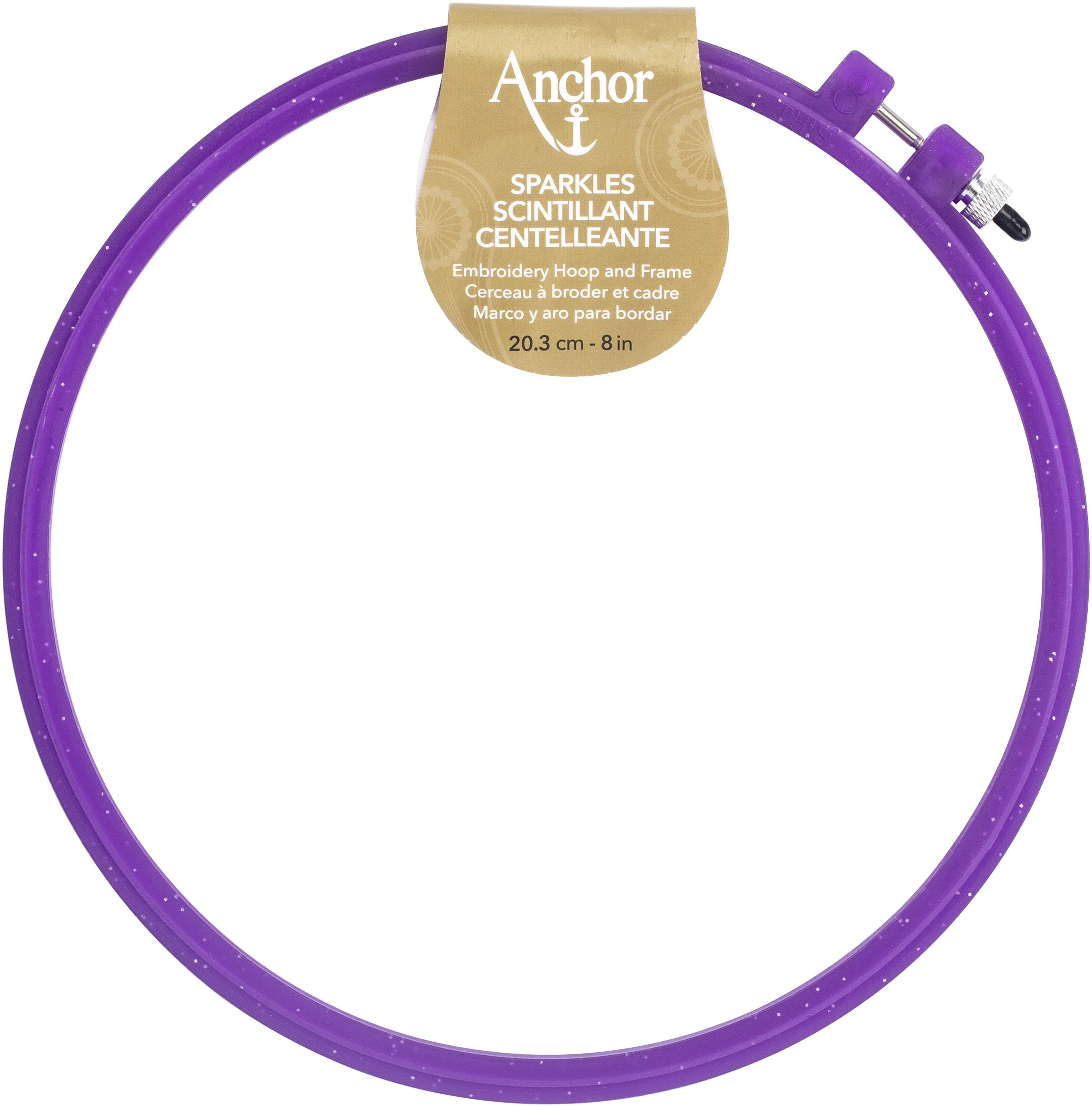Anchor Sparkle Plastic Embroidery Hoop Assorted Colors 8" Diameter Blue, Purple Or Yellow