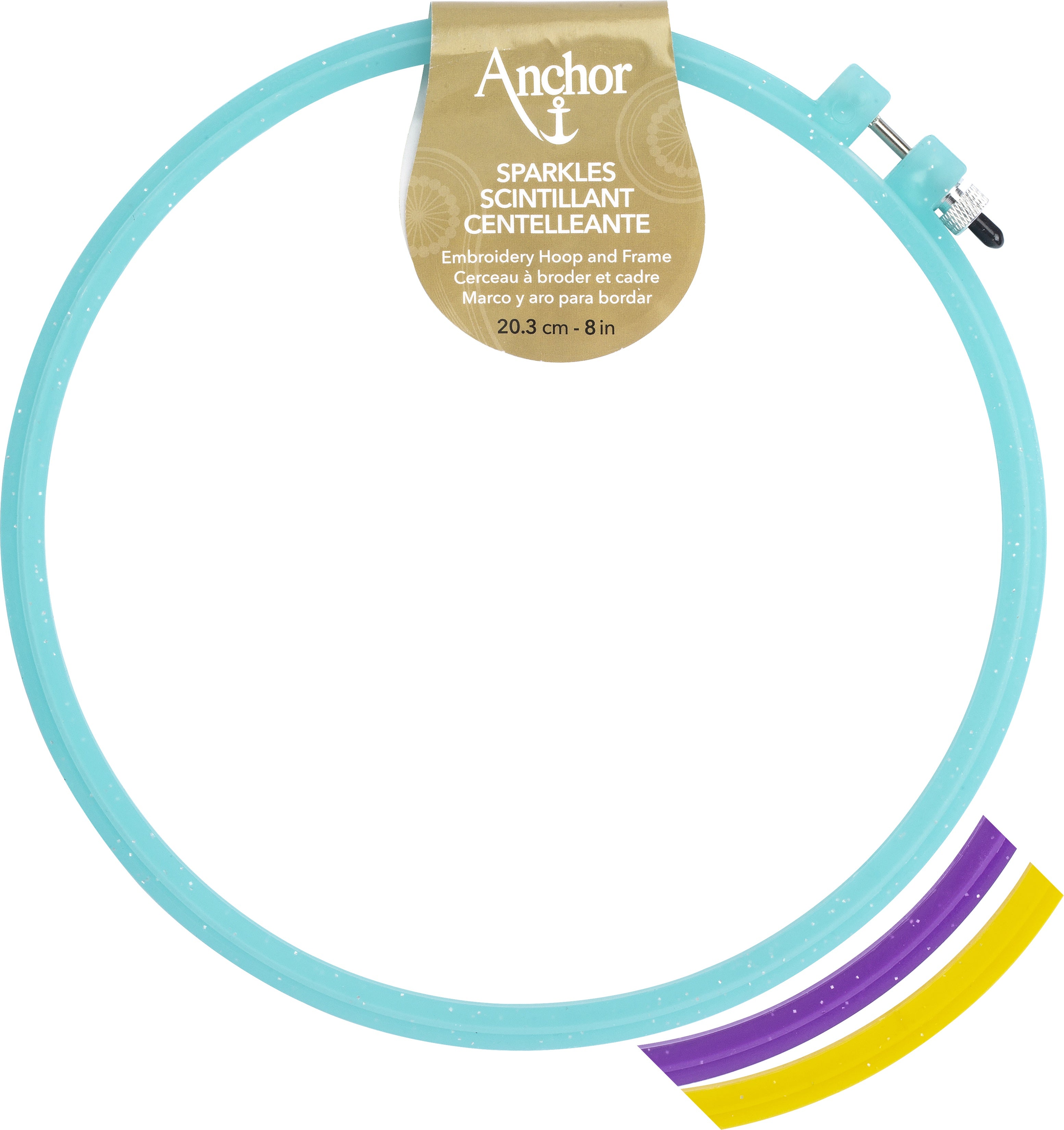 Anchor Sparkle Plastic Embroidery Hoop Assorted Colors 8" Diameter Blue, Purple Or Yellow