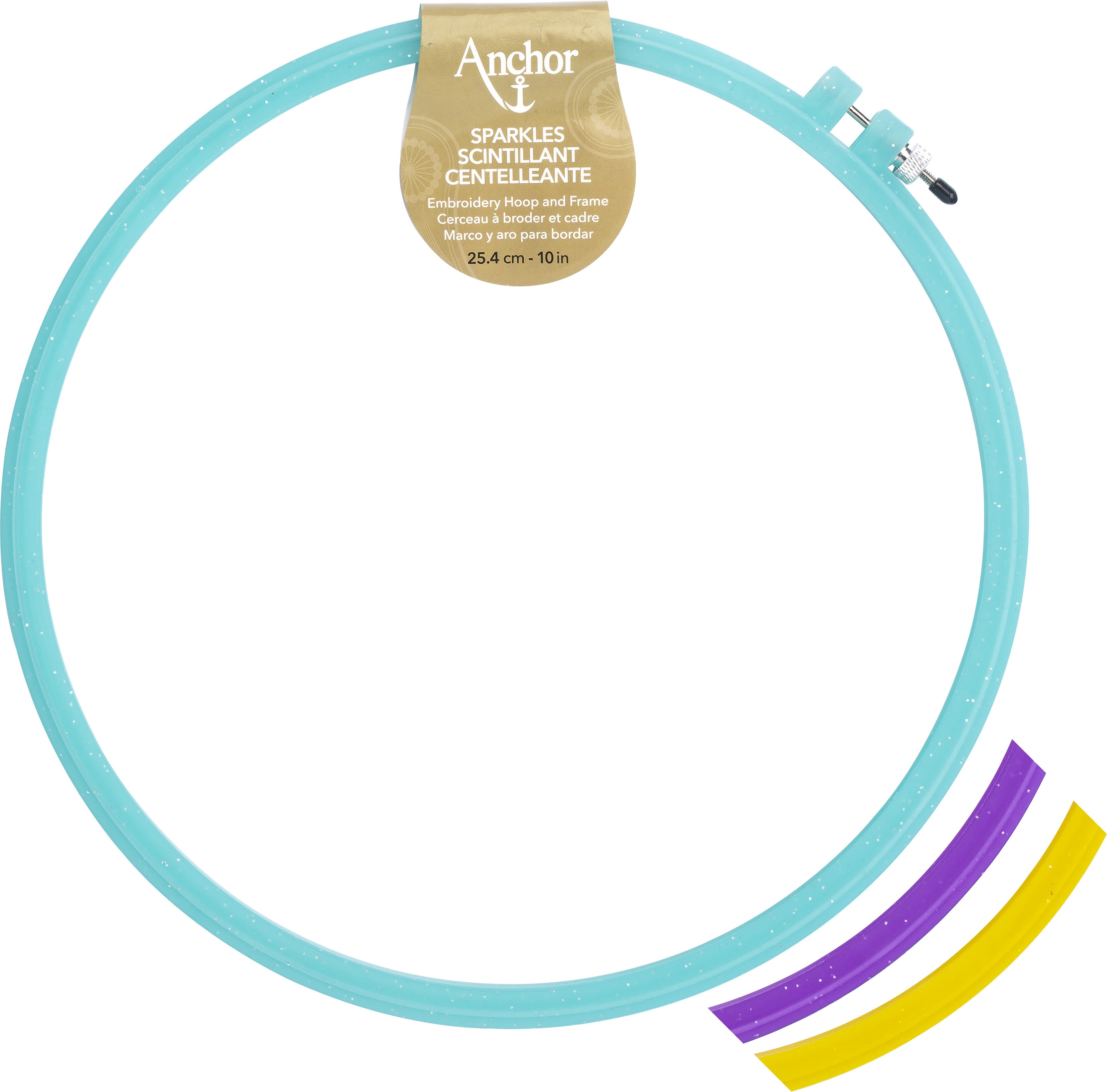 Anchor Sparkle Plastic Embroidery Hoop Assorted Colors 10" Diameter Blue, Purple Or Yellow