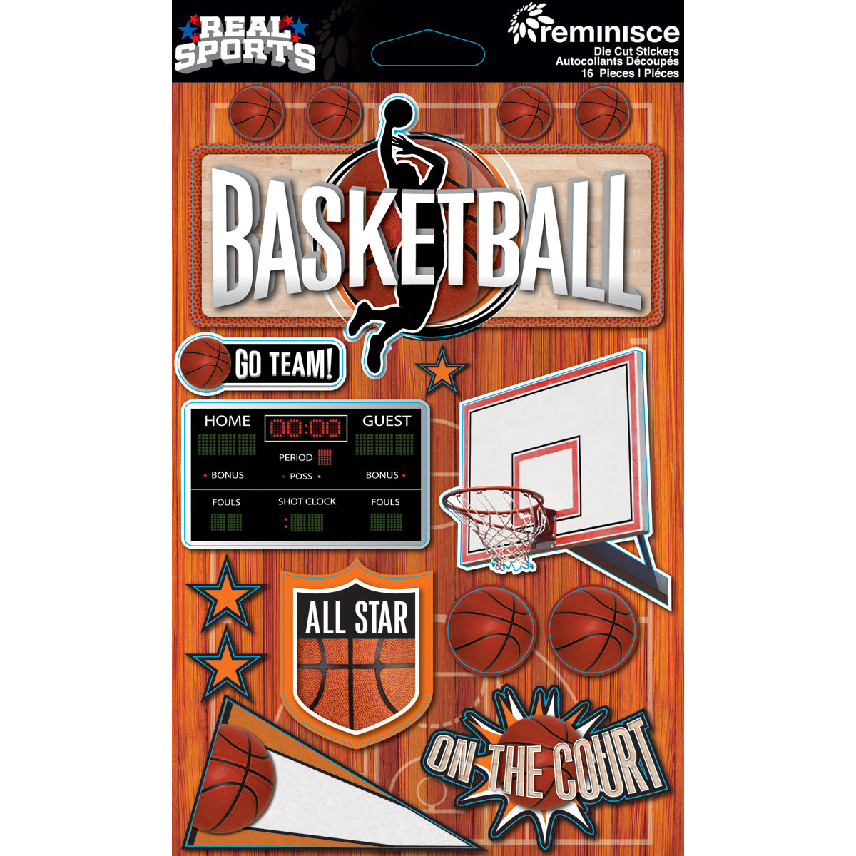 Real Sports Dimensional Cardstock Stickers Basketball