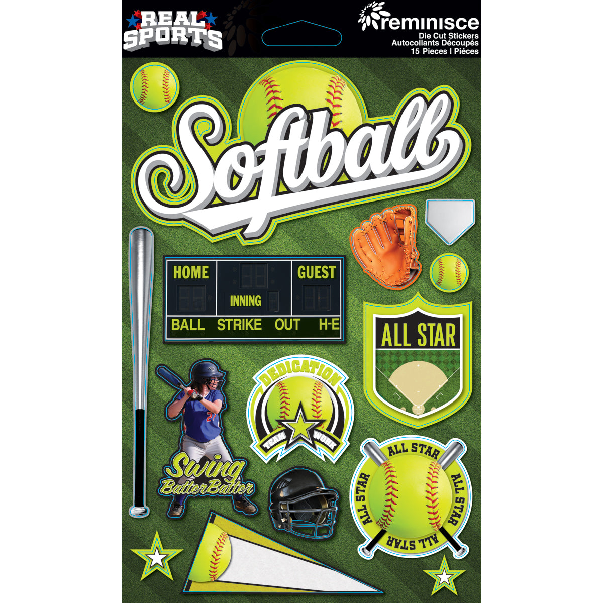 Real Sports Dimensional Cardstock Stickers Softball