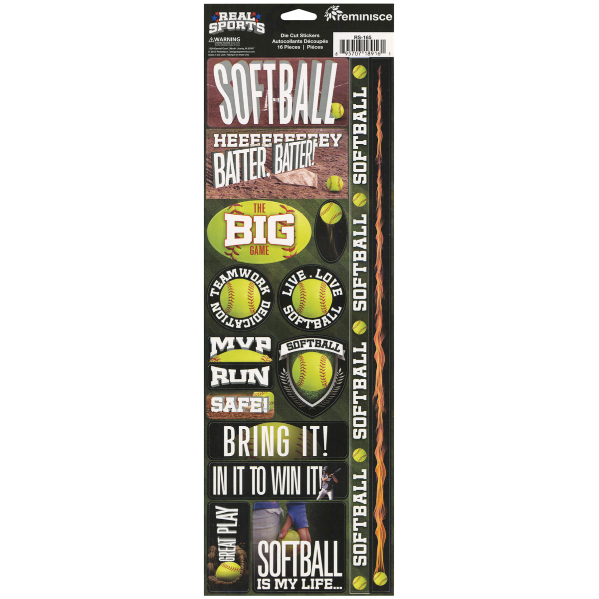 Real Sport Die-Cut Cardstock Stickers 4.25"X13" Softball Combo