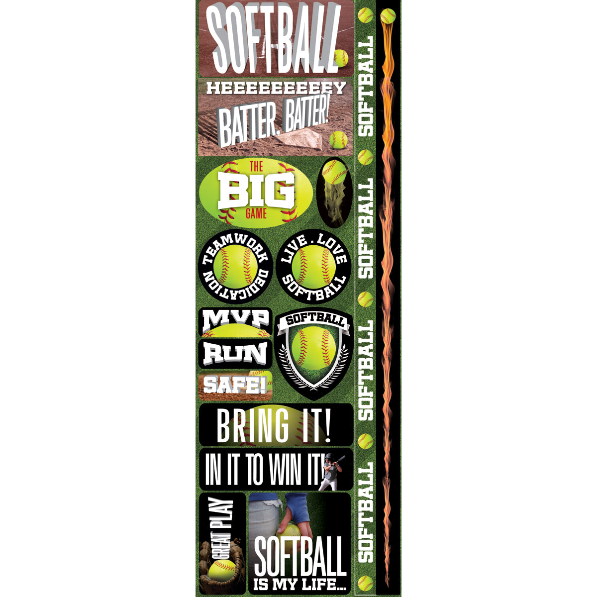 Real Sport Die-Cut Cardstock Stickers 4.25"X13" Softball Combo