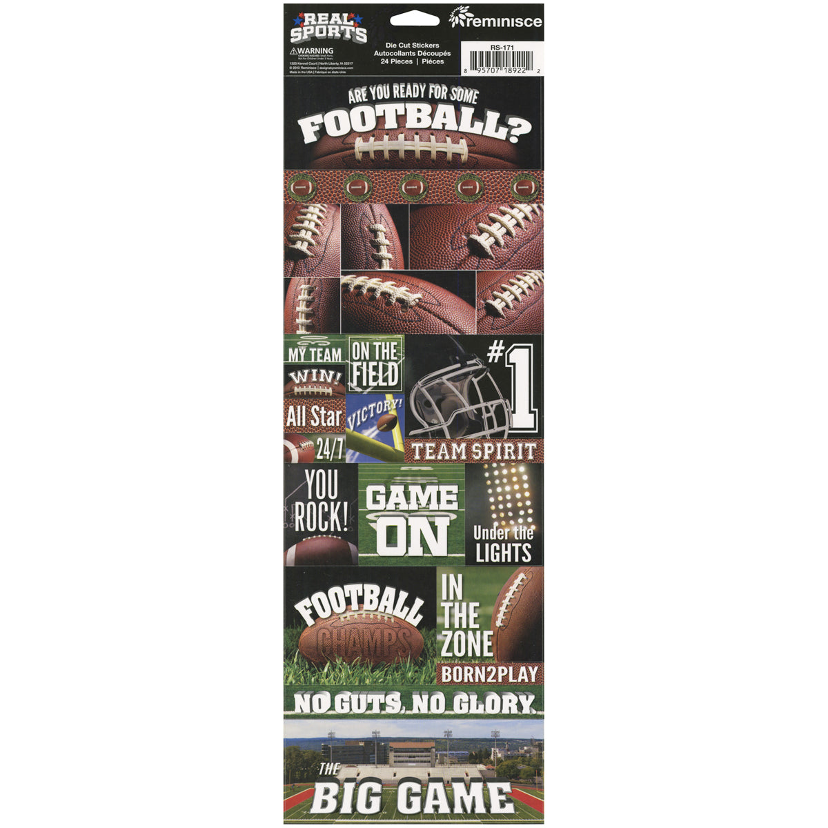 Real Sport Die-Cut Cardstock Stickers 4.25"X13" Football Graphic