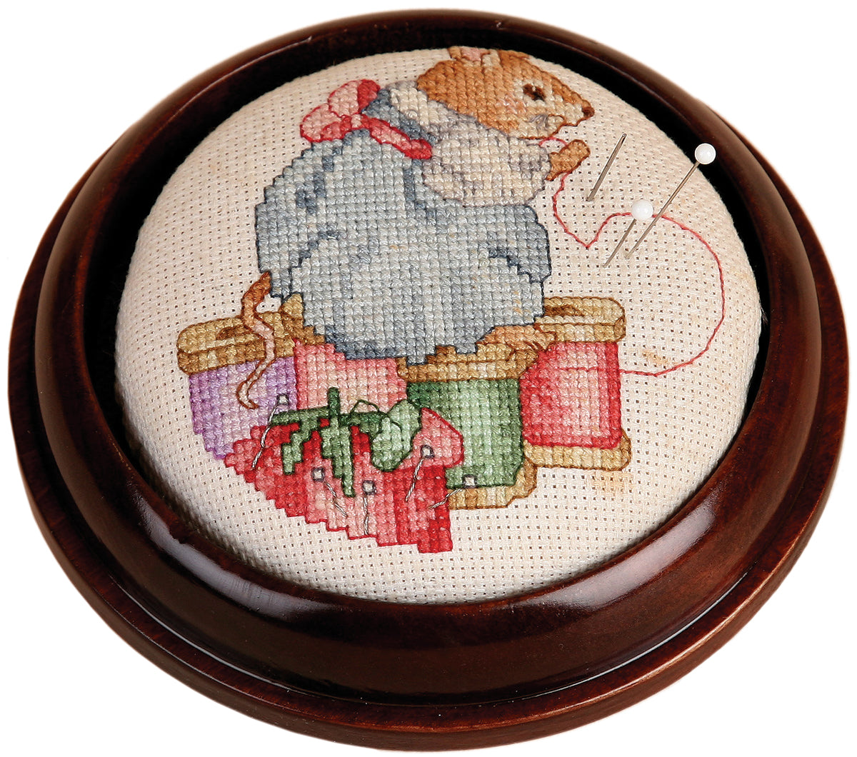 Mahogany Round Pincushion 4.75" Design Area 3.75"