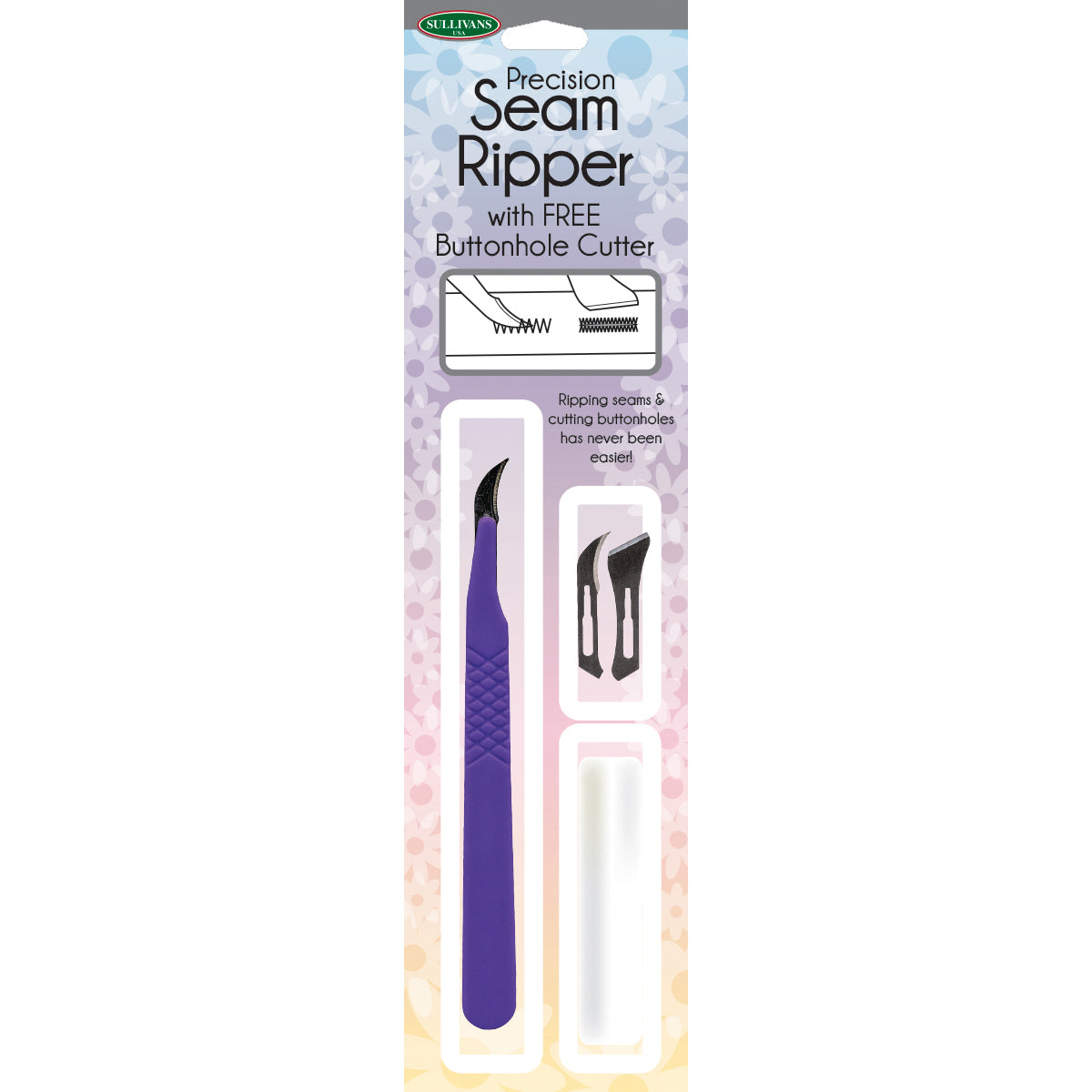 Precision Seam Ripper With Free Buttonhole Cutter Purple