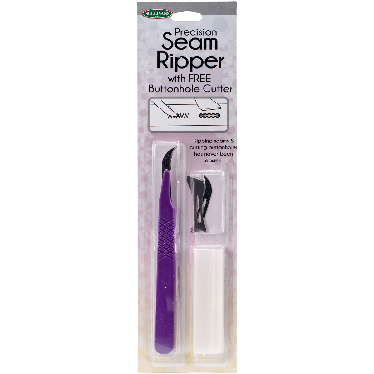 Precision Seam Ripper With Free Buttonhole Cutter Purple