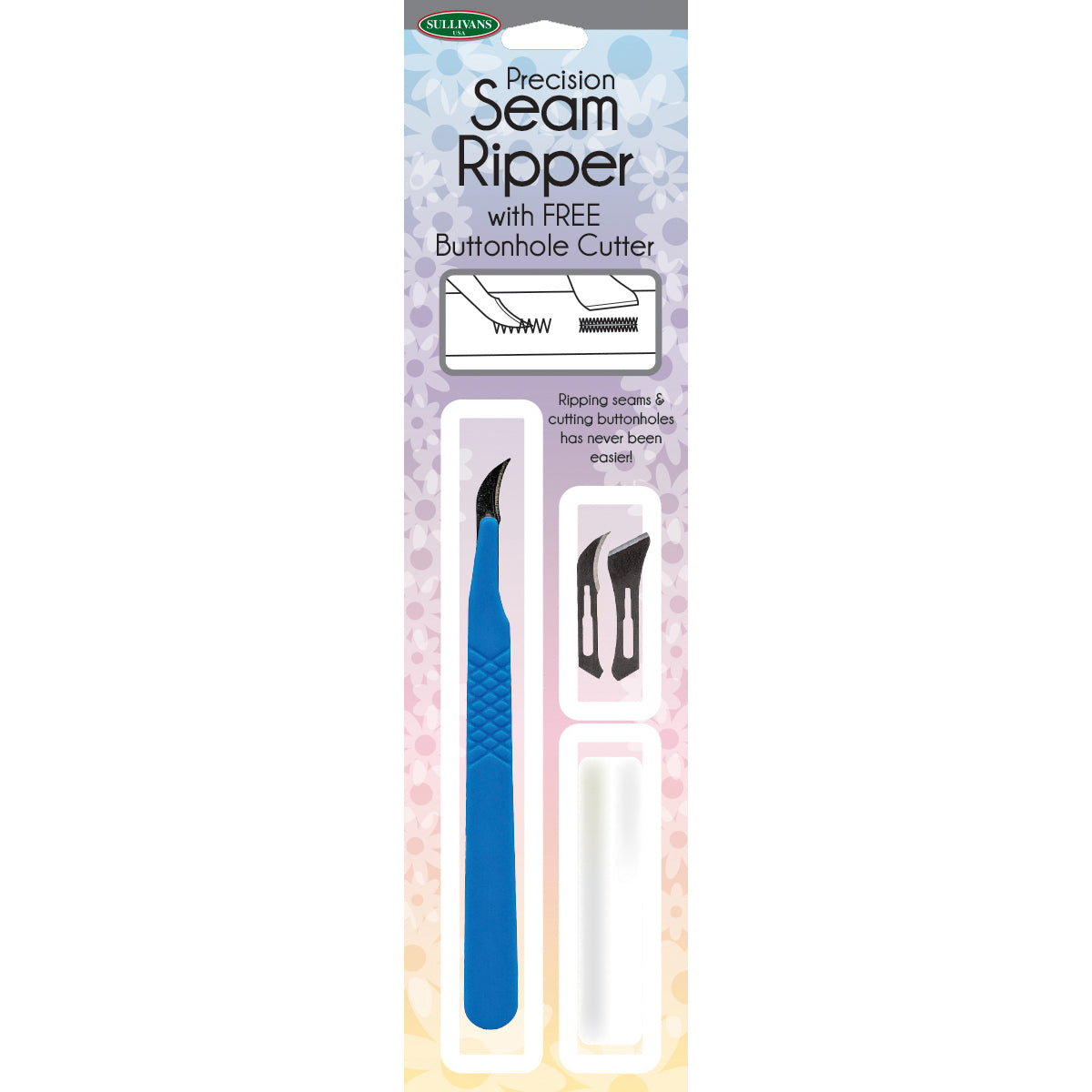 Precision Seam Ripper With Free Buttonhole Cutter Blue