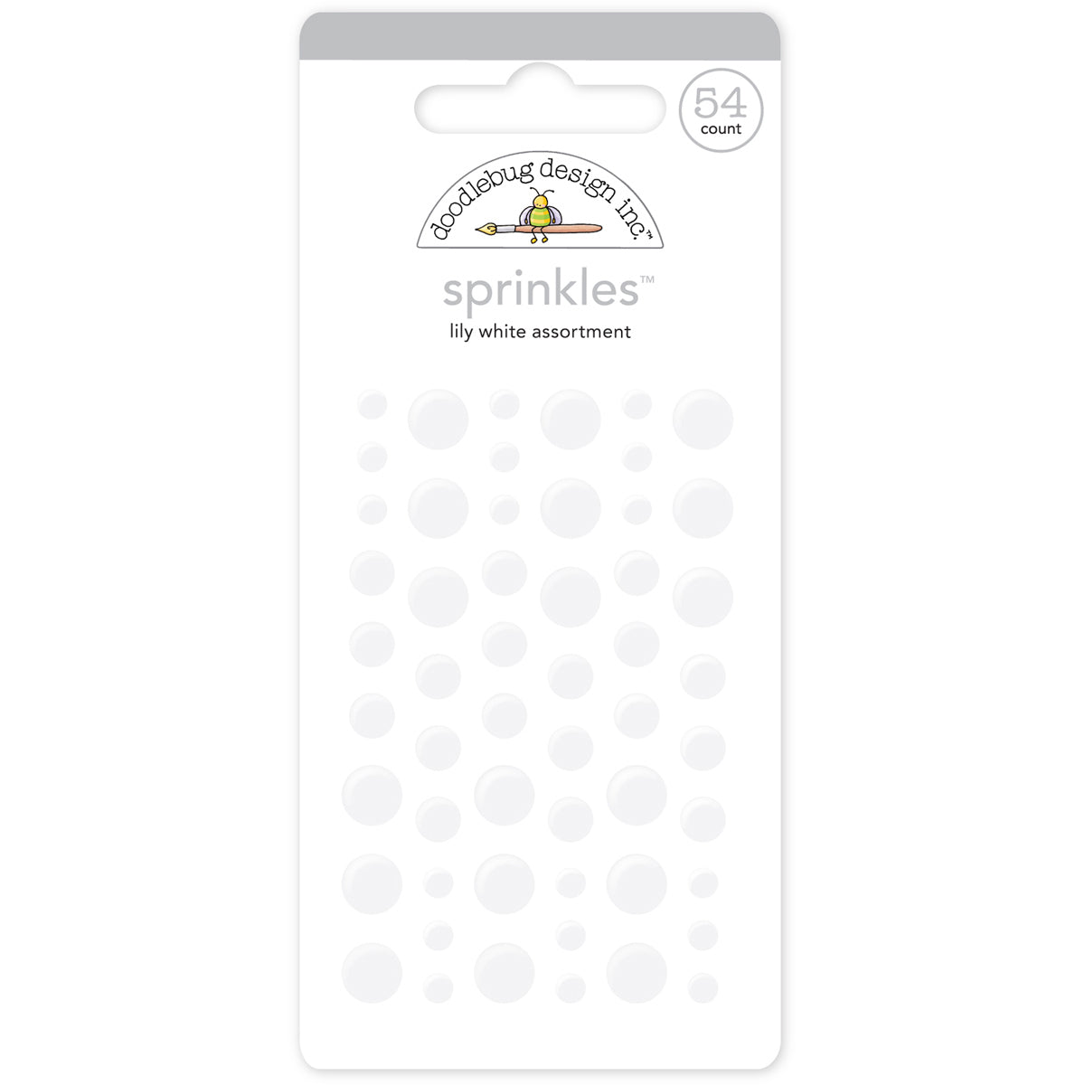 Doodlebug Sprinkles Adhesive Glossy Enamel Embellishments Lily White Dots 54/Pkg