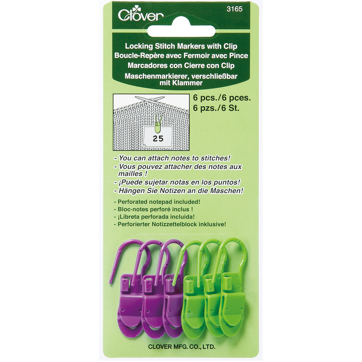 Locking Stitch Markers W/Clips 6/Pkg