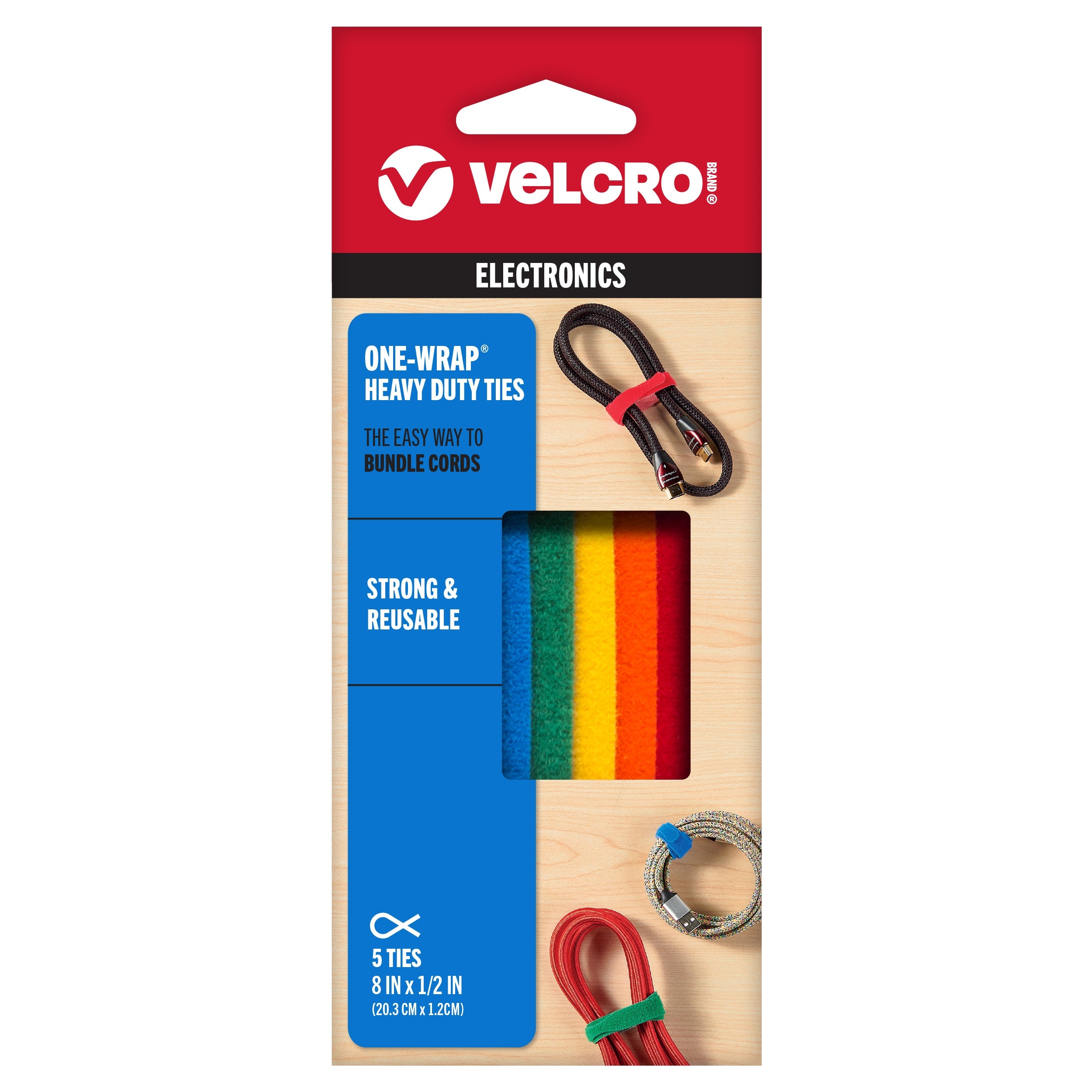 VELCRO(R) Brand ONE-WRAP(R) Ties 8"X1/2" 5/Pkg Multicolor