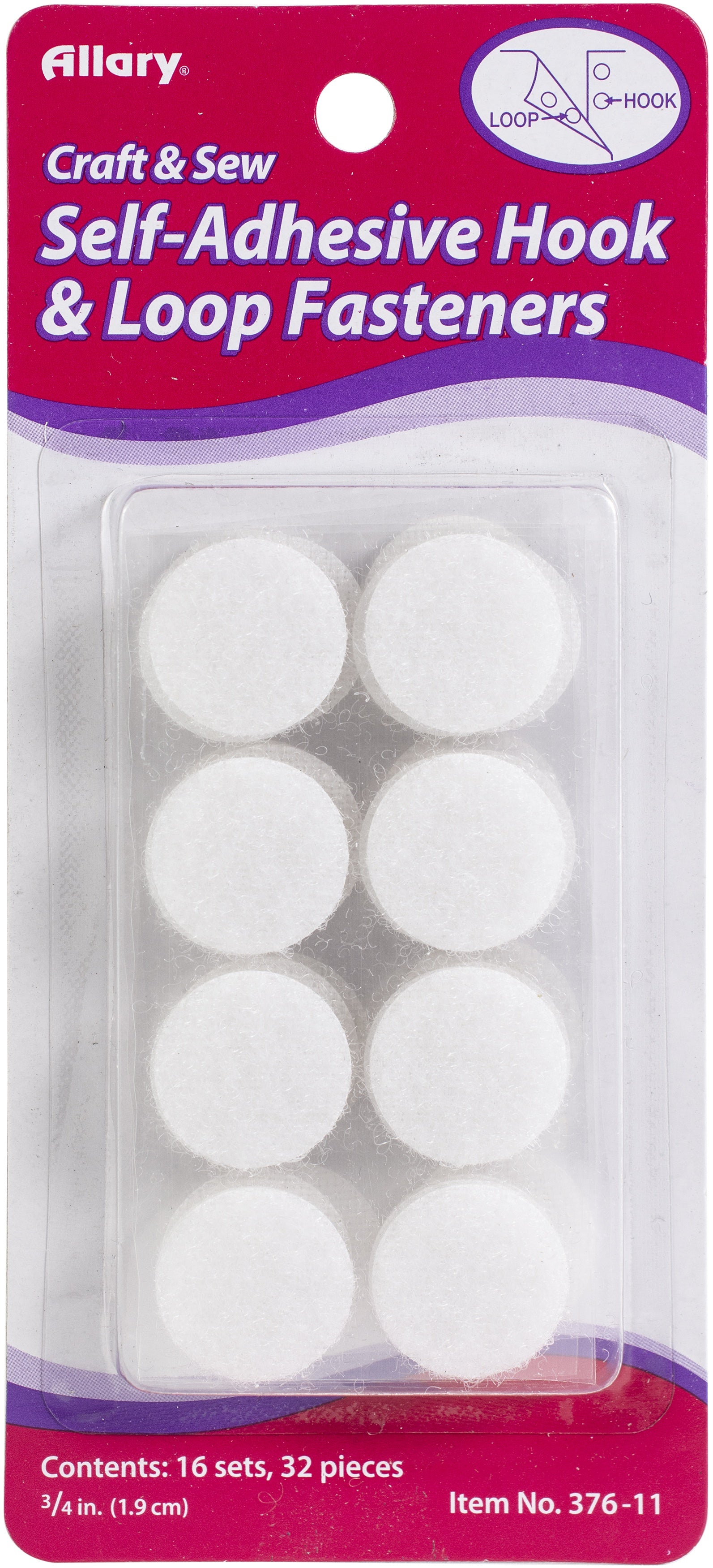 Allary Self-Adhesive Hook And Loop Fasteners 16/Pkg White Dots, .75"