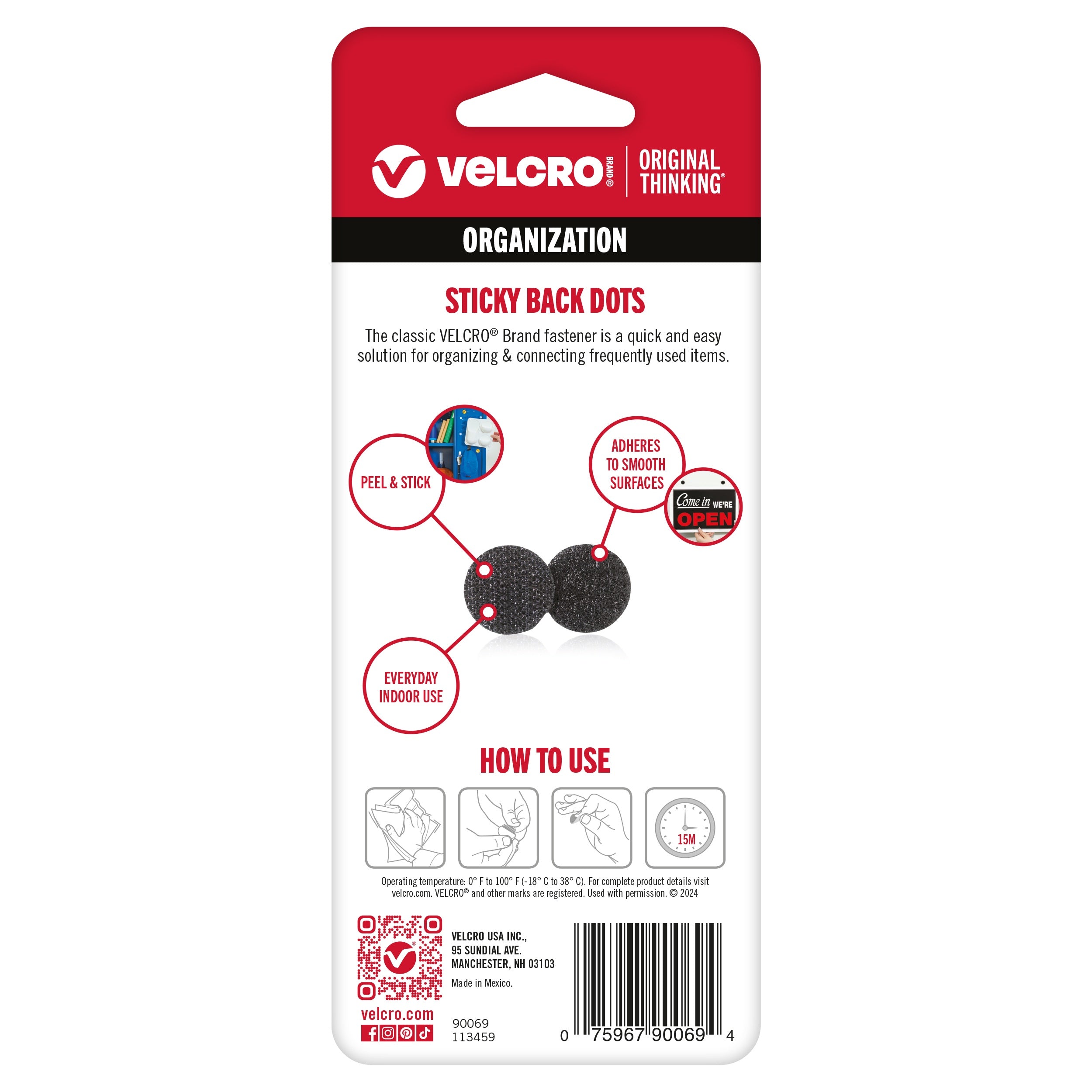 VELCRO(R) Brand STICKY BACK Coins 5/8" 15/Pkg Black