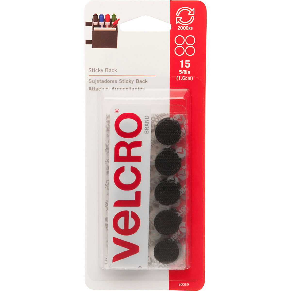 VELCRO(R) Brand STICKY BACK Coins 5/8" 15/Pkg Black
