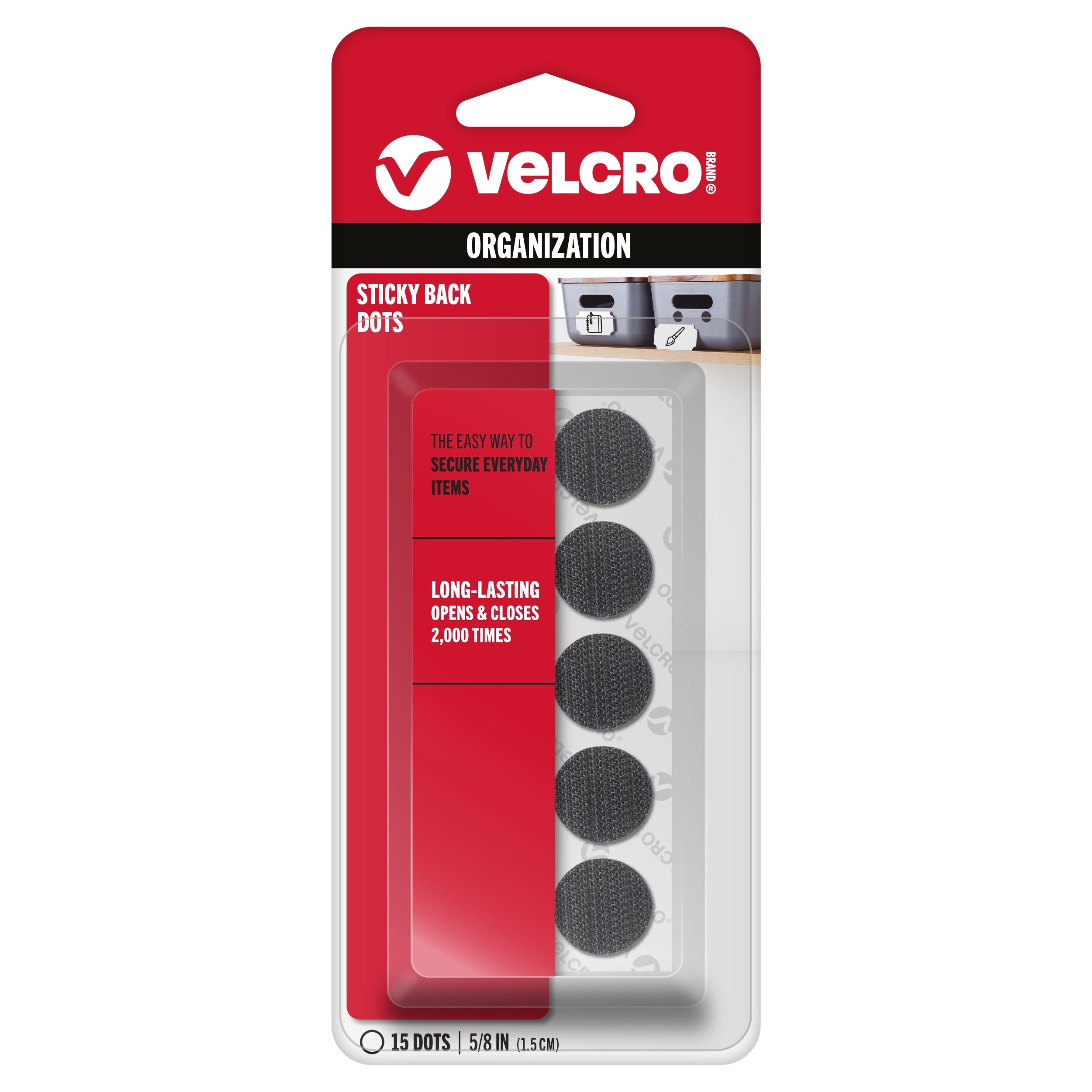 VELCRO(R) Brand STICKY BACK Coins 5/8" 15/Pkg Black
