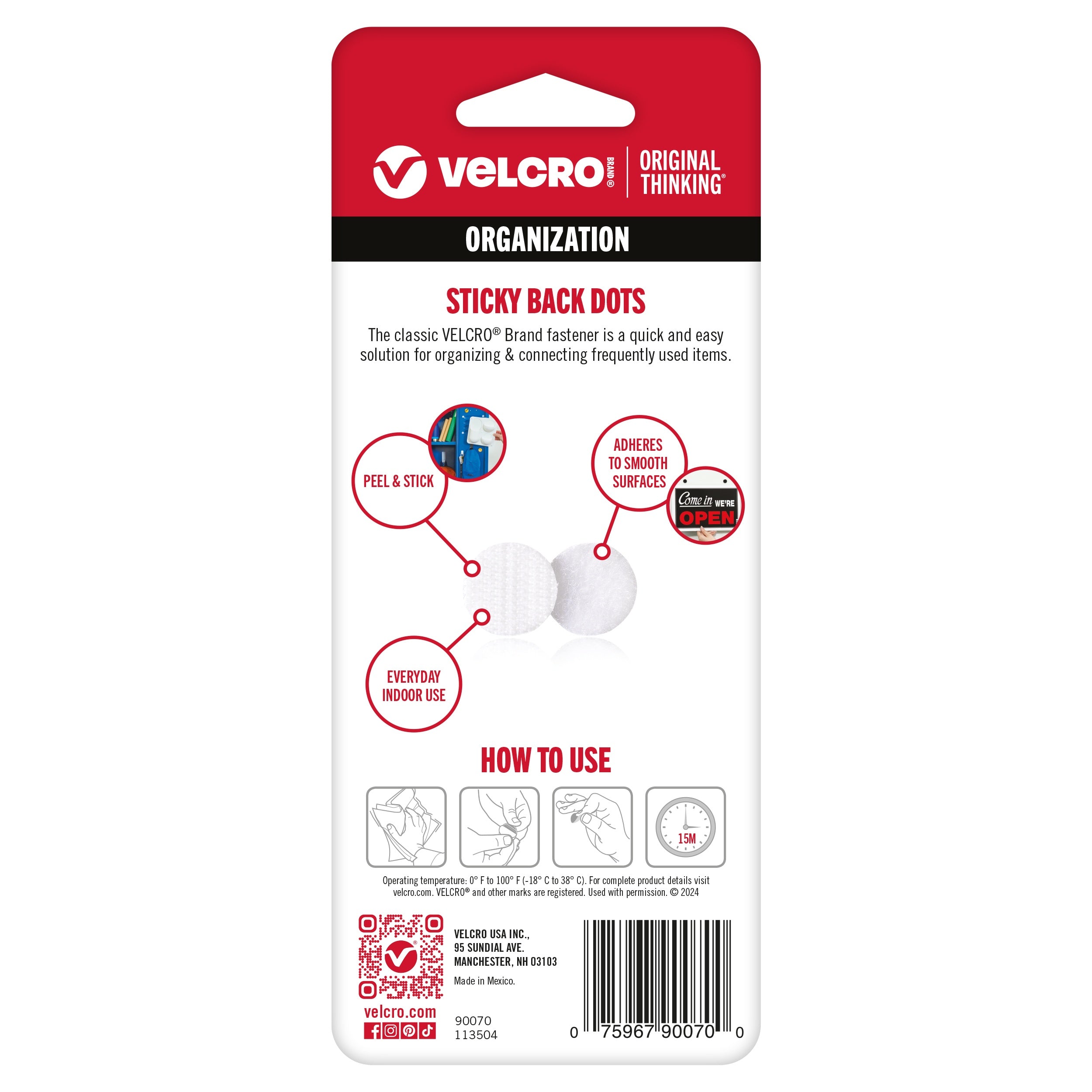 VELCRO(R) Brand STICKY BACK Coins 5/8" 15/Pkg White