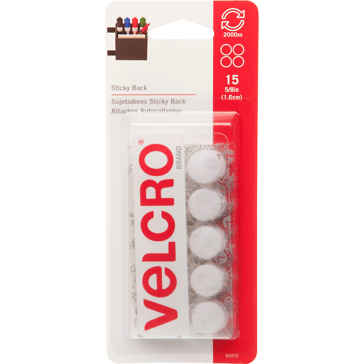 VELCRO(R) Brand STICKY BACK Coins 5/8" 15/Pkg White