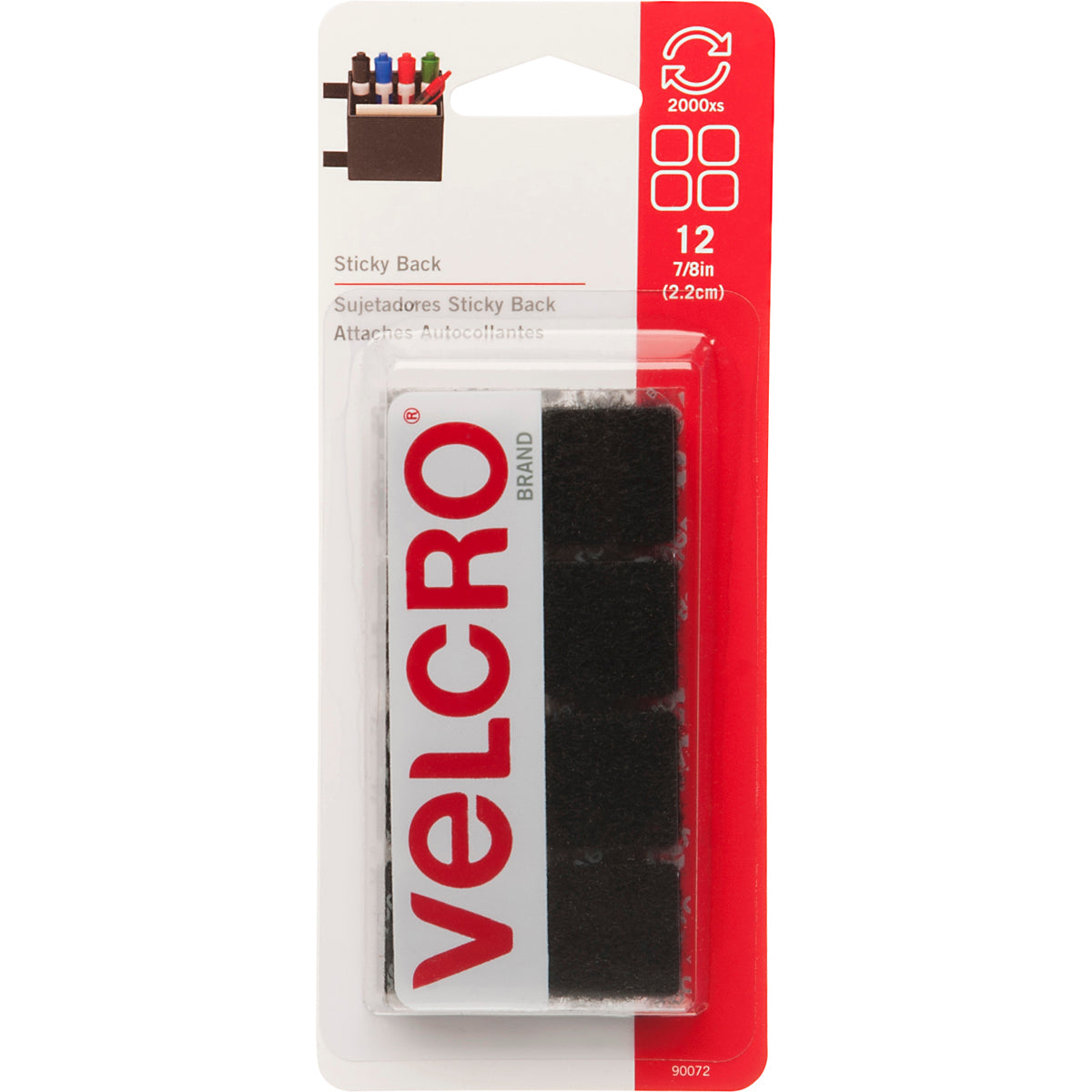VELCRO(R) Brand STICKY BACK Squares 7/8" 12/Pkg Black