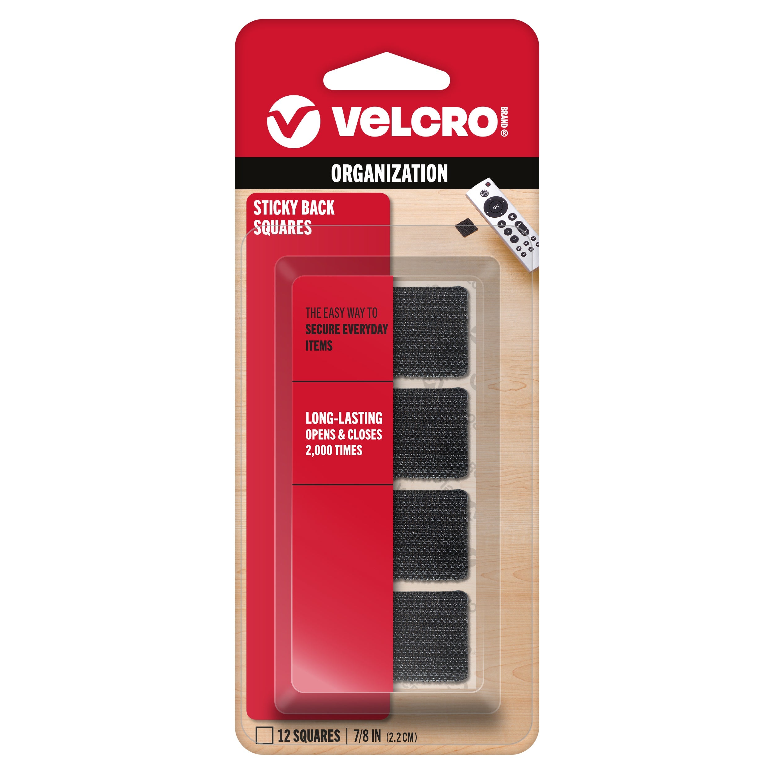 VELCRO(R) Brand STICKY BACK Squares 7/8" 12/Pkg Black
