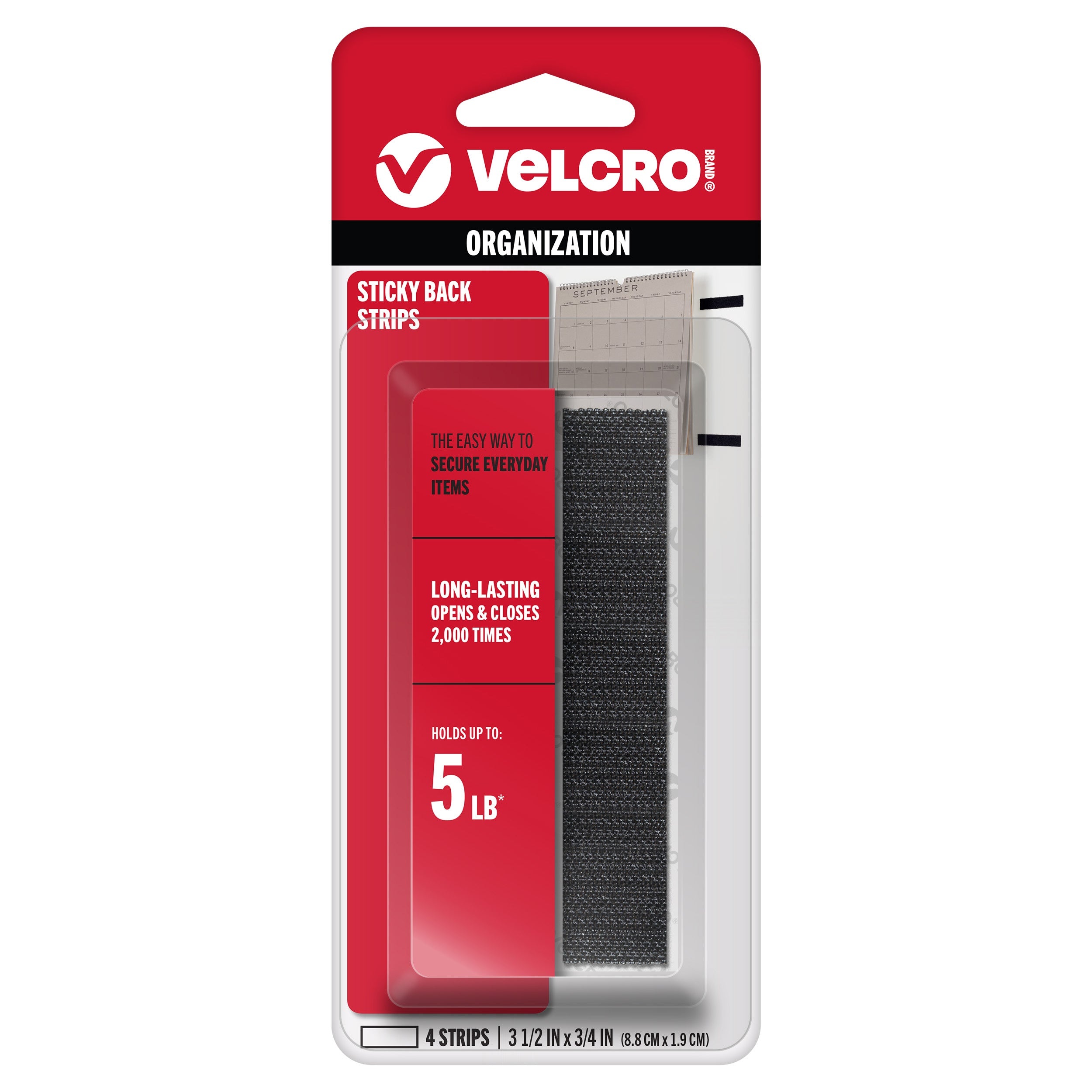 VELCRO(R) Brand STICKY BACK Tape 3/4"X3-1/2" 4/Pkg Black