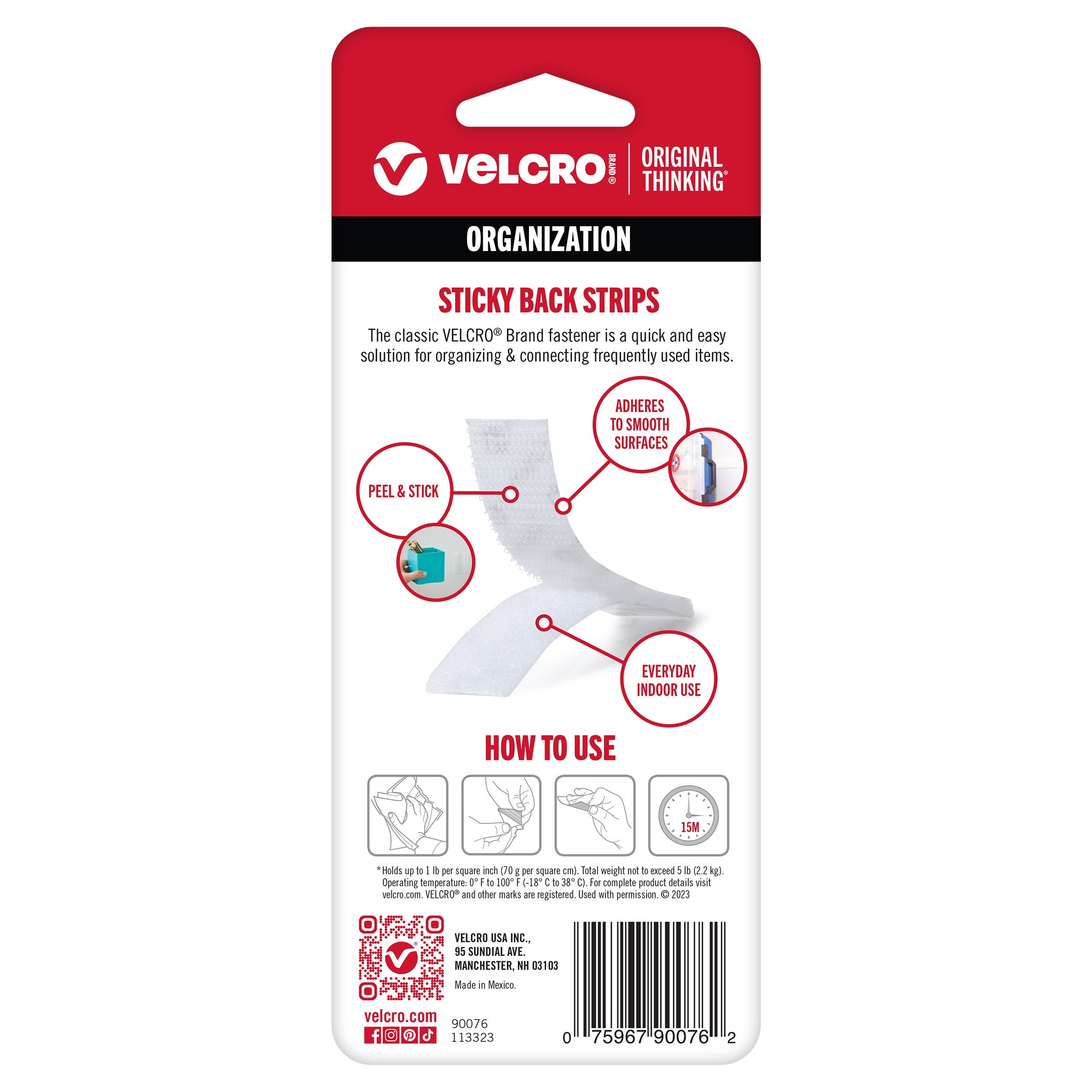 VELCRO(R) Brand STICKY BACK Tape 3/4"X3-1/2" 4/Pkg White