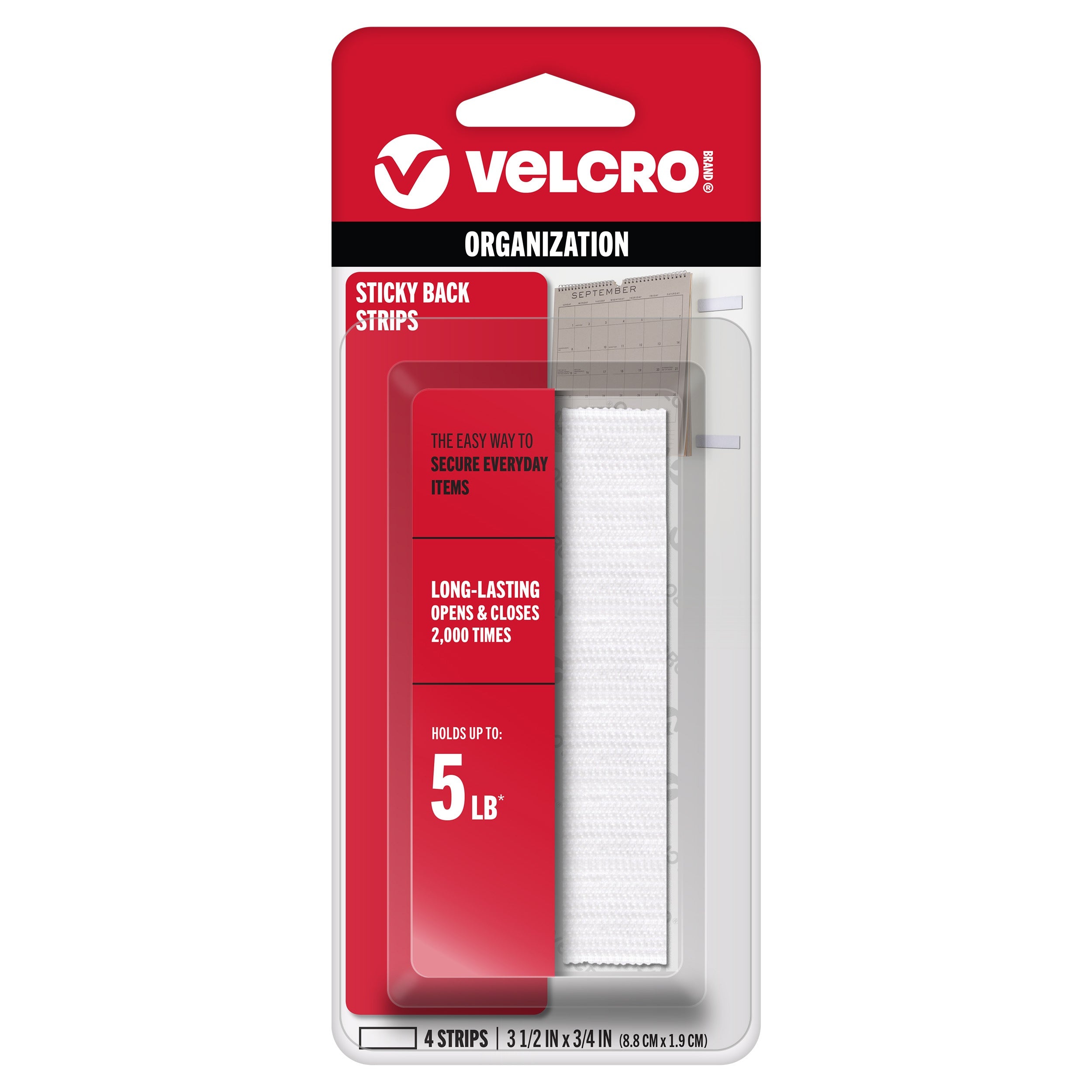 VELCRO(R) Brand STICKY BACK Tape 3/4"X3-1/2" 4/Pkg White