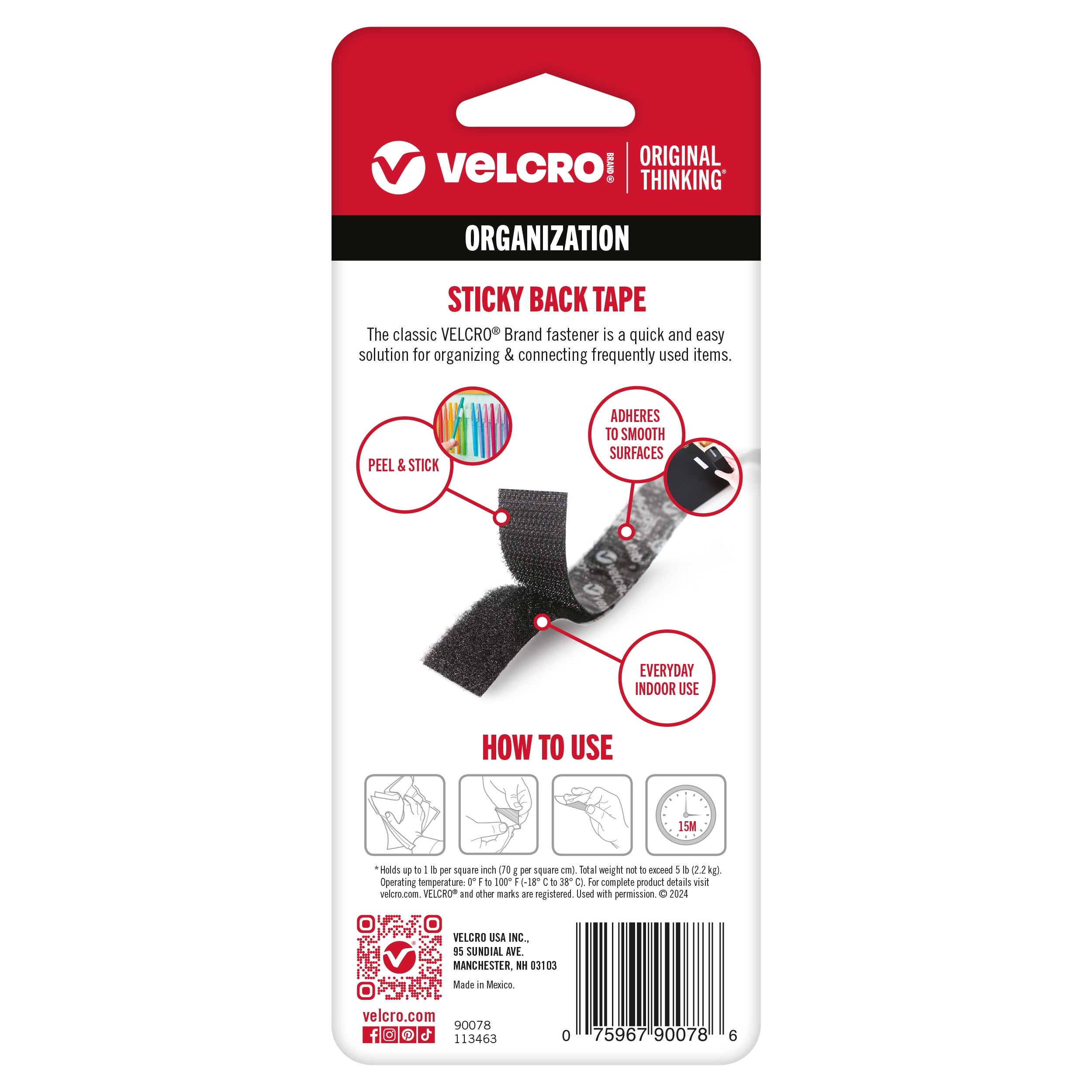 VELCRO(R) Brand STICKY BACK Tape 3/4"X18" Black
