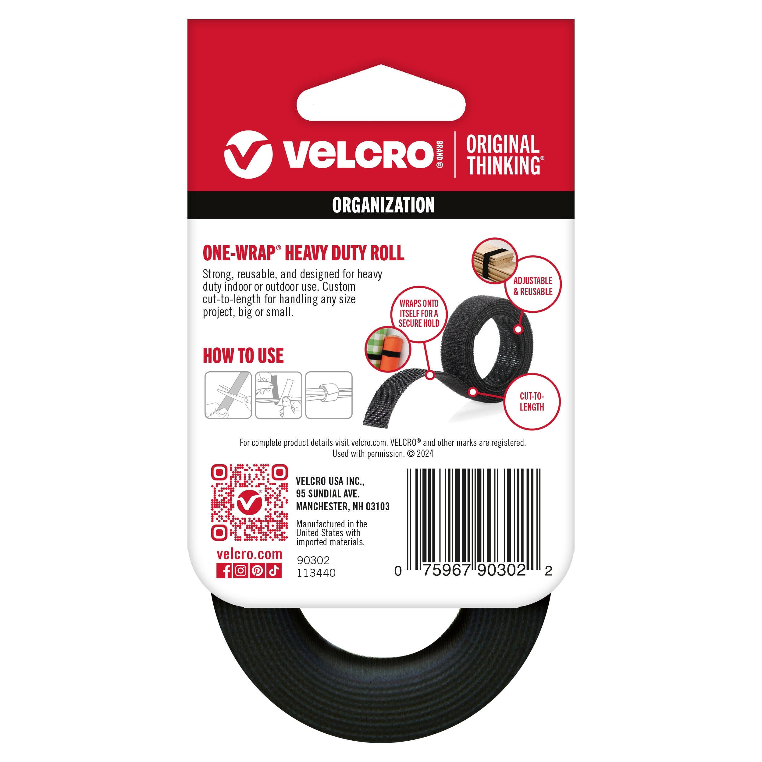 VELCRO(R) Brand ONE-WRAP(R) Roll 3/4"X36" Black