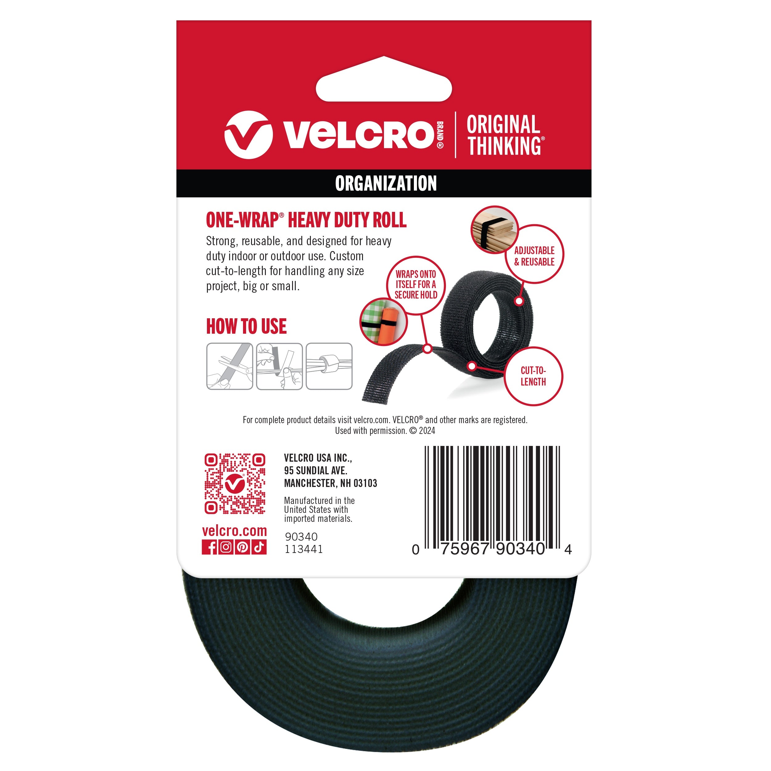 VELCRO(R) Brand ONE-WRAP(R) Roll 3/4"X12' Black