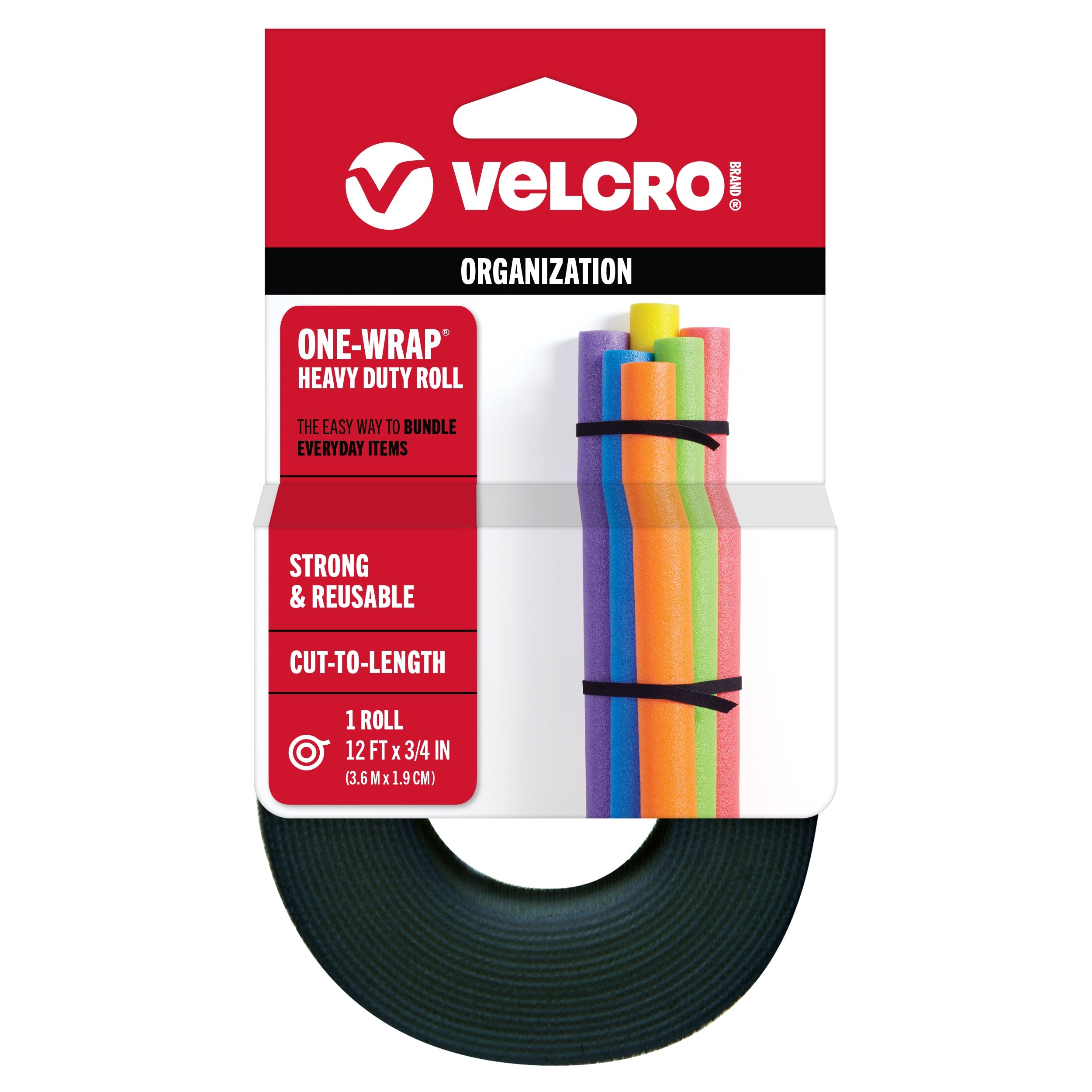 VELCRO(R) Brand ONE-WRAP(R) Roll 3/4"X12' Black