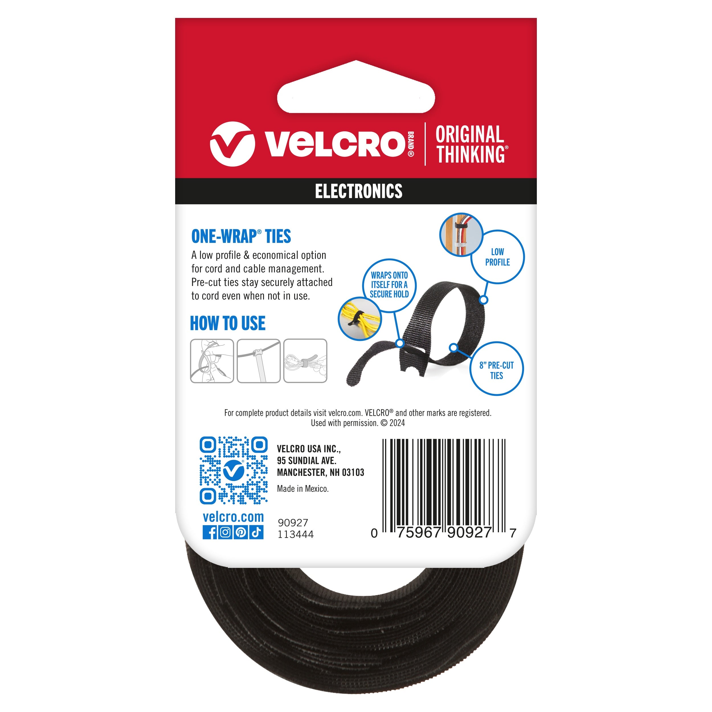 VELCRO(R) Brand ONE-WRAP(R) Thin Ties 8"X1/2" 25/Pkg Black