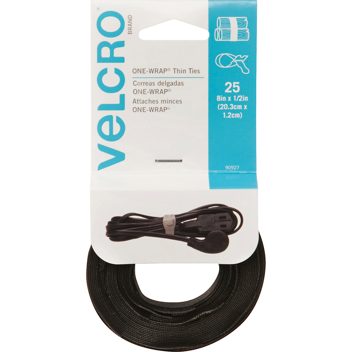 VELCRO(R) Brand ONE-WRAP(R) Thin Ties 8"X1/2" 25/Pkg Black