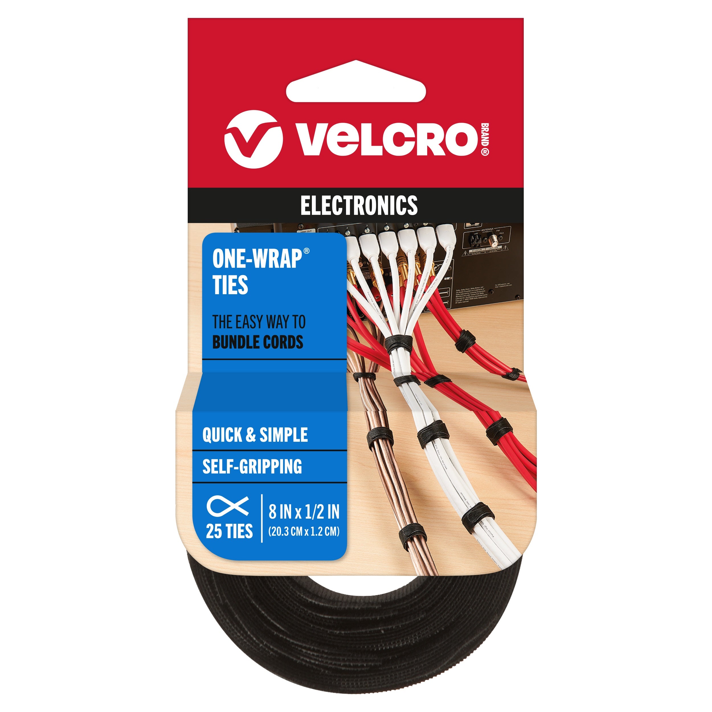 VELCRO(R) Brand ONE-WRAP(R) Thin Ties 8"X1/2" 25/Pkg Black