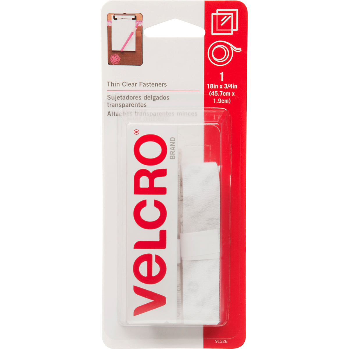 VELCRO(R) Brand Thin Fasteners Tape 3/4"X18" Clear