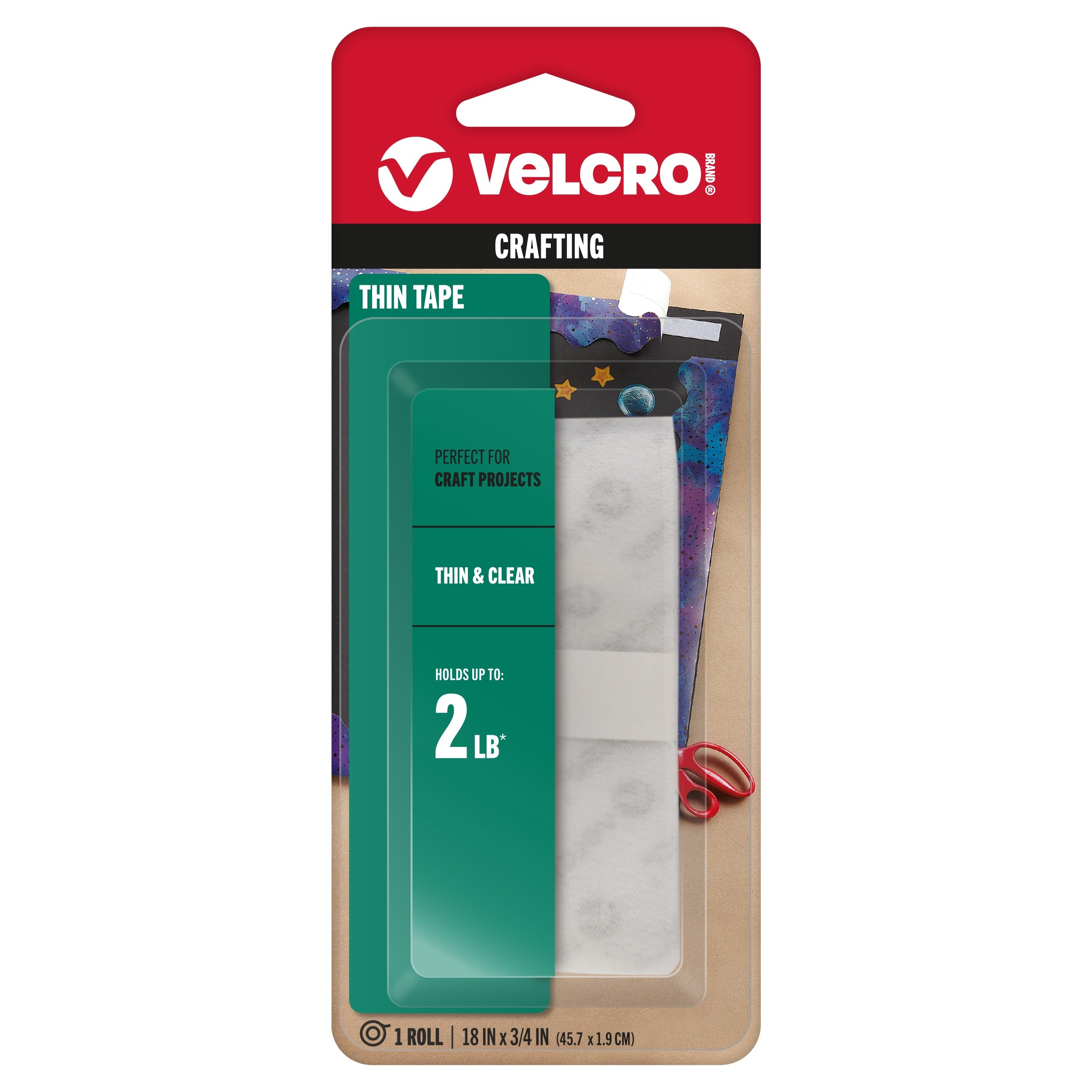 VELCRO(R) Brand Thin Fasteners Tape 3/4"X18" Clear