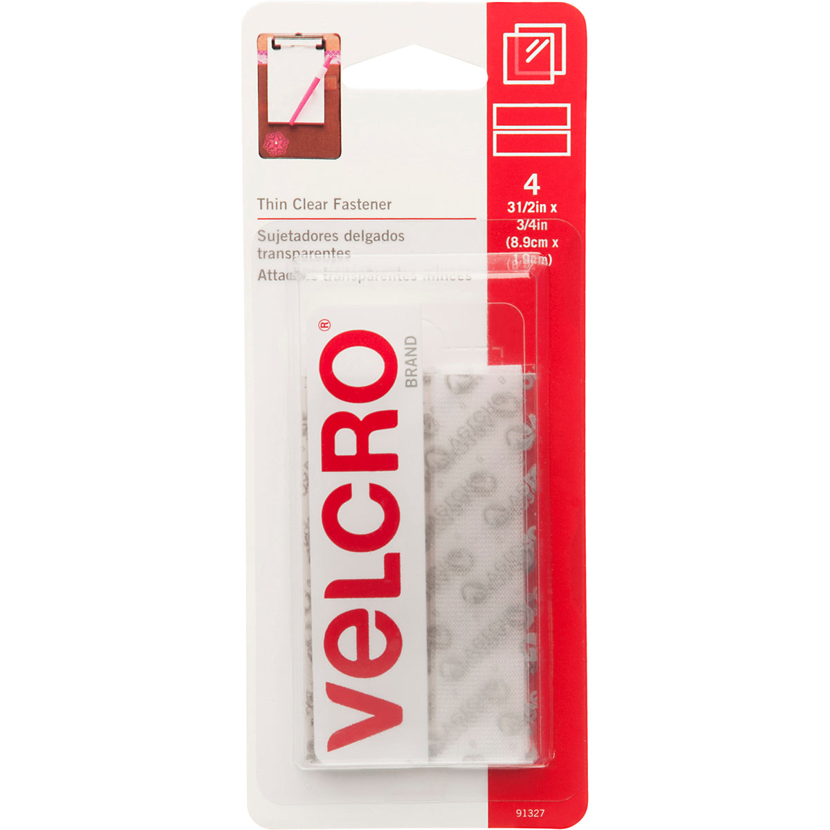 VELCRO(R) Brand Thin Fasteners Tape 3/4"X3-1/2" 4/Pkg Clear