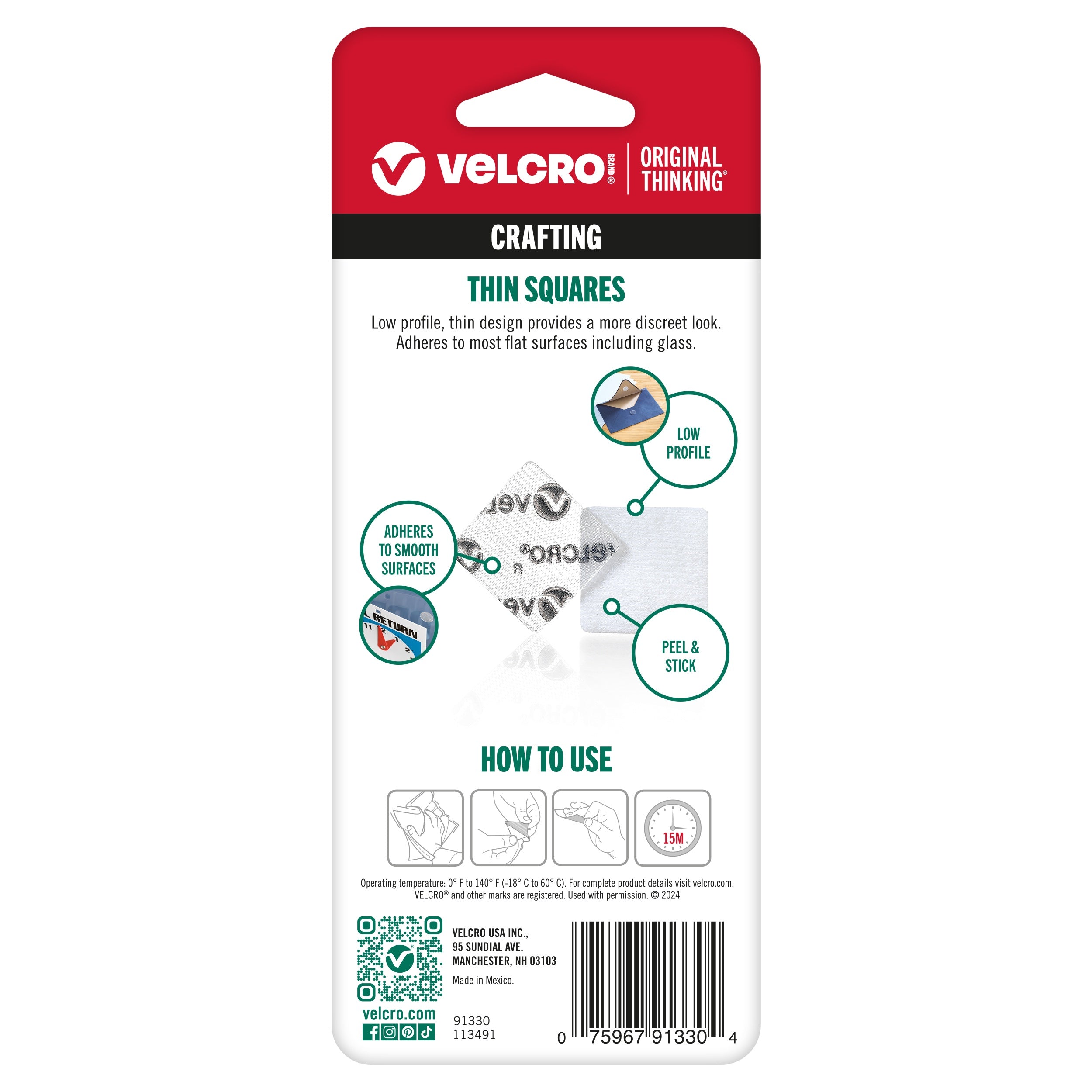 VELCRO(R) Brand Thin Fasteners Squares 7/8" 12/Pkg Clear